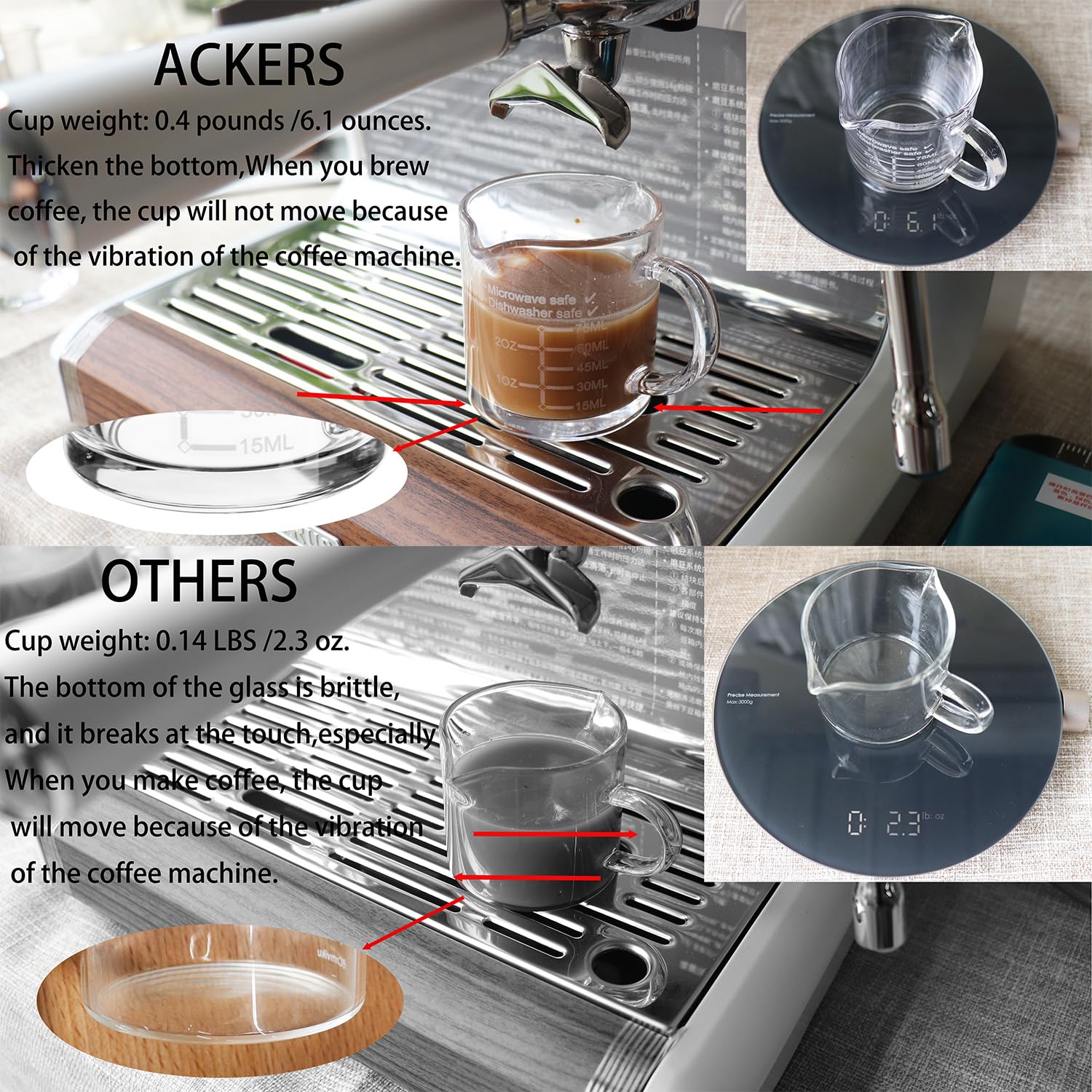 Ackers Etched Scale Espresso Cup With Handle, Thickened Bottom And Wall, Double V-Shaped Spout,2.5Oz Milk Frothing Pitcher,75Ml