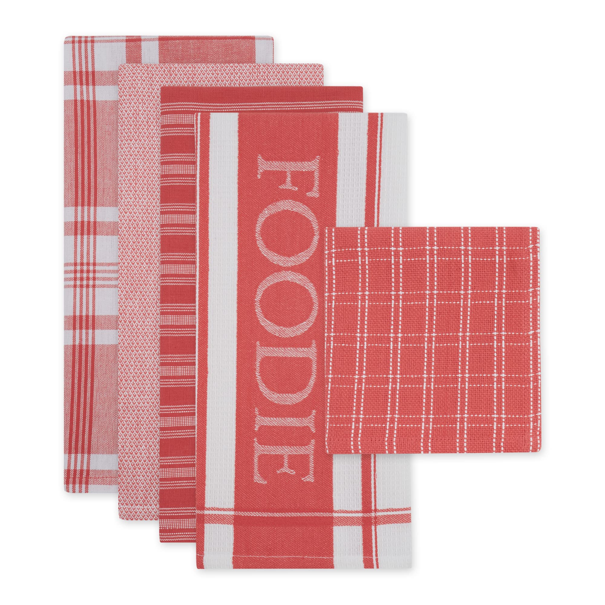 Dii Everyday Collection Foodie Kitchen Set, Dishtowel & Dishcloth, Coral, 5 Piece