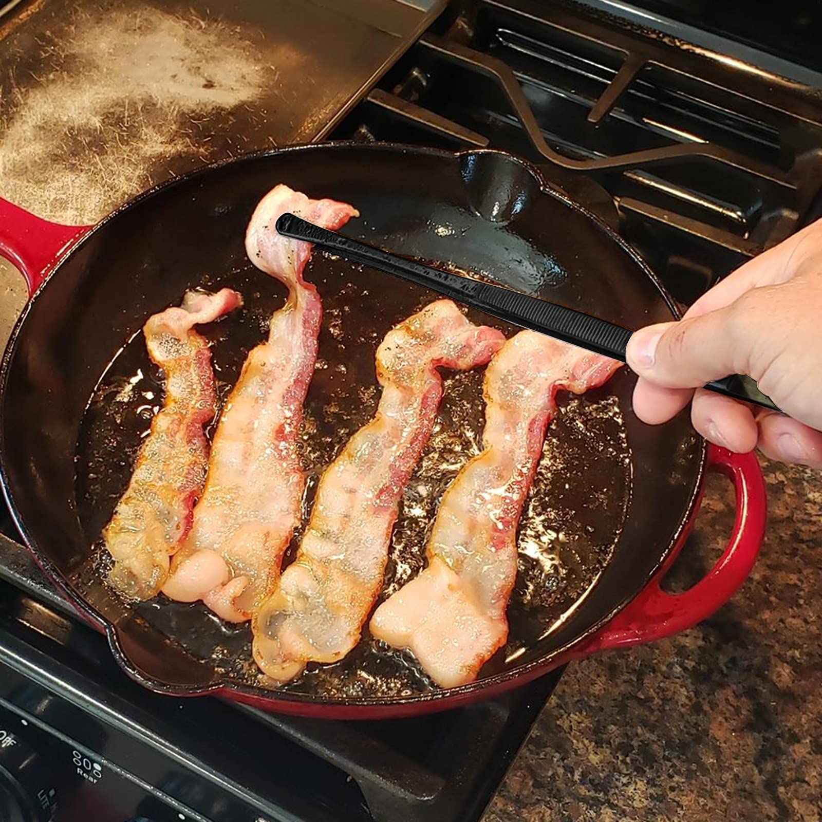 12-Inch Professional Kitchen & Cooking Tweezers Tongs - Stainless Steel Long Tweezer Tongs - Black Coated - Bbq,Plating,Multi-Us