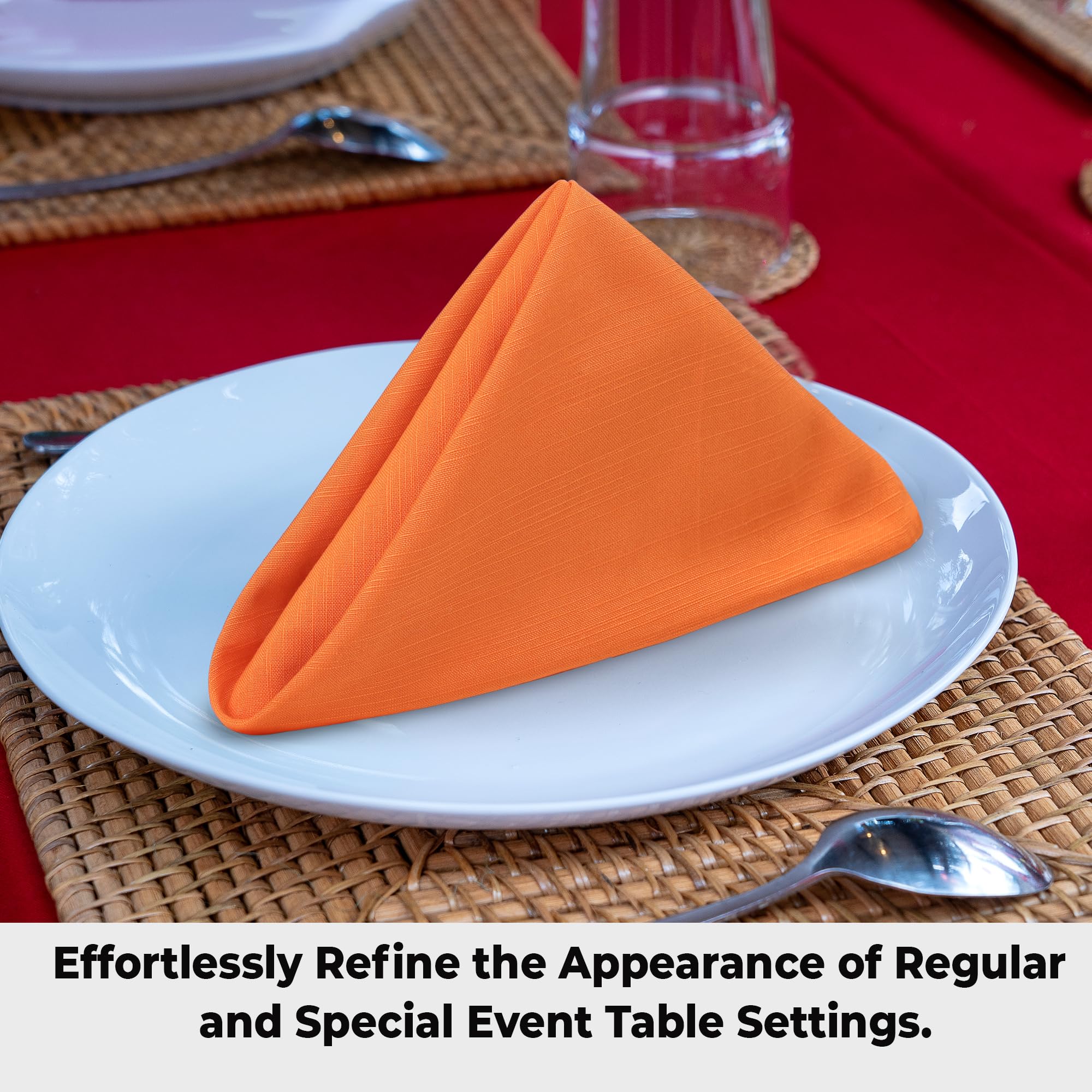 Urban Villa Dinner Napkins Solid Slub Set Of 12 Orange Color Halloween Dinner Napkins Size 20X20 In Cloth Napkins Cotton Cloth N