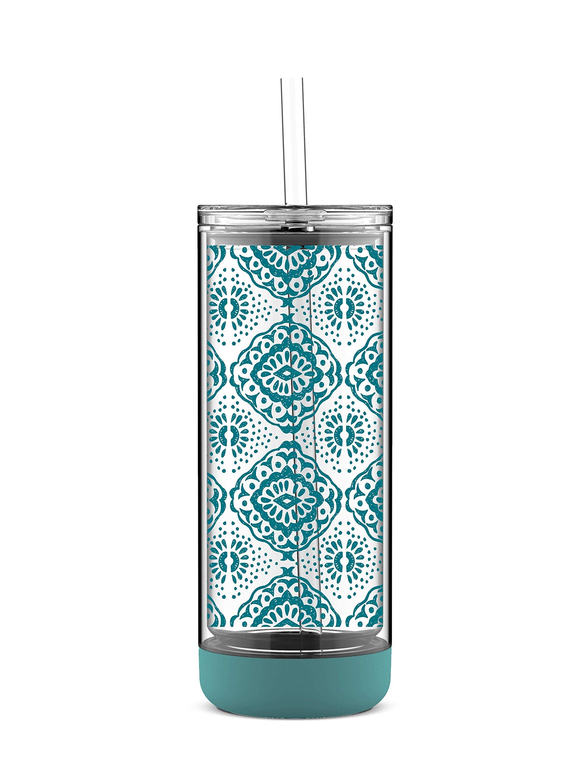 Ello Peak Double Wall Insulated Plastic Tumbler with Straw, 22 oz, Antigua Morocco