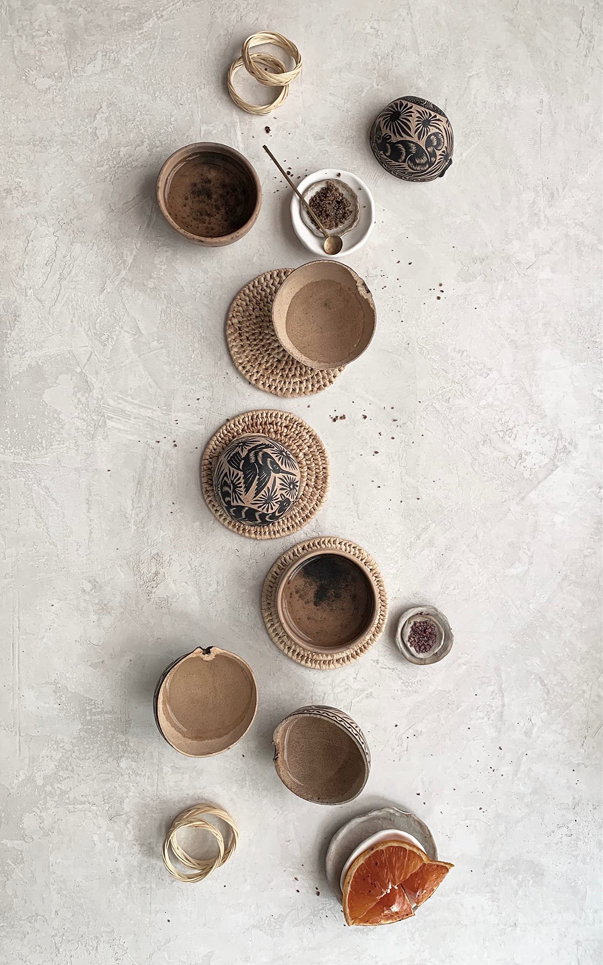 The Curated Pantry Mezcal Jicaras - (Small, Shot Glass Size) - Holds 2-3 Ounces - Hand-Carved From Mexico With Natural Fiber Bas