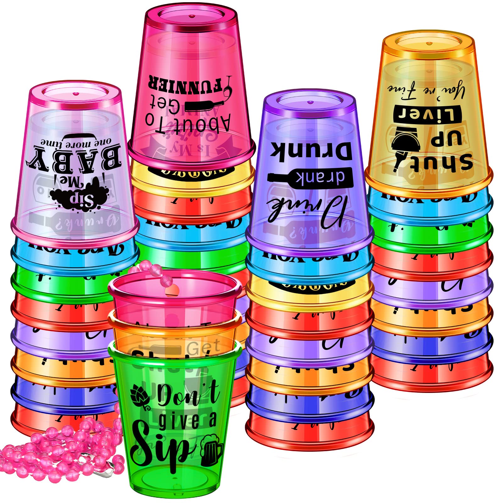 Trnayi 27 Pieces Shot Glass on Beaded Necklace Plastic Shot Necklace Cups Naughty Shot Glass Favors for Adults and Teens Birthday Gifts Wedding Party Supplies  9 Styles