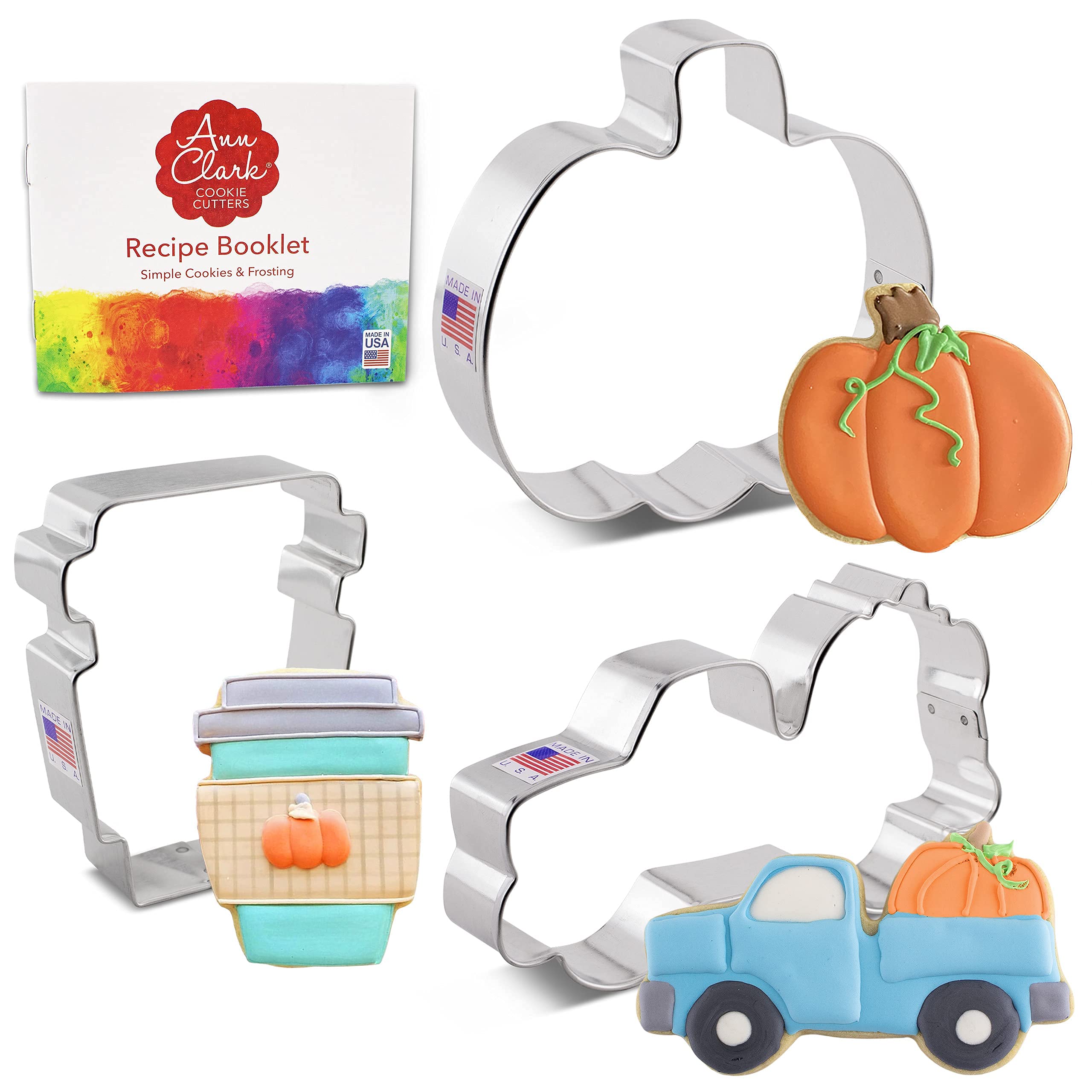 Fall Pumpkin Spice Cookie Cutters 3Pc Set Made in the USA by Ann Clark, Pumpkin, Harvest Truck with Pumpkin, Latte Cup
