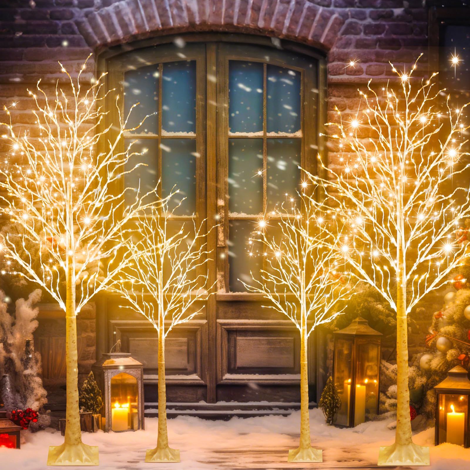 Aurelema 4 Pcs 4ft-300led, 6ft-400led Lighted Birch Tree 8 Modes Christmas Artificial LED Warm White Lights Birch Tree for Indoo