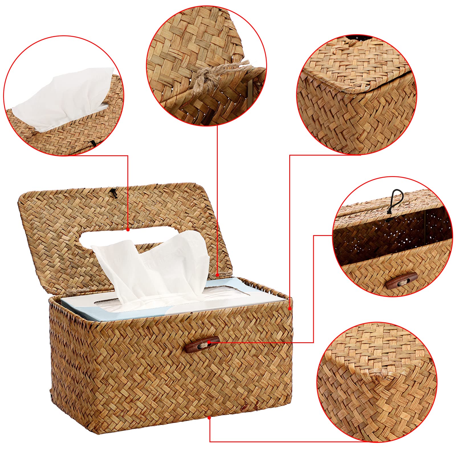 Sumnacon Tissue Box Cover Large Rectangle Tissue Box Seagrass Tissue Box Holder Woven Tissue Holder Decorative Tissue Cover For