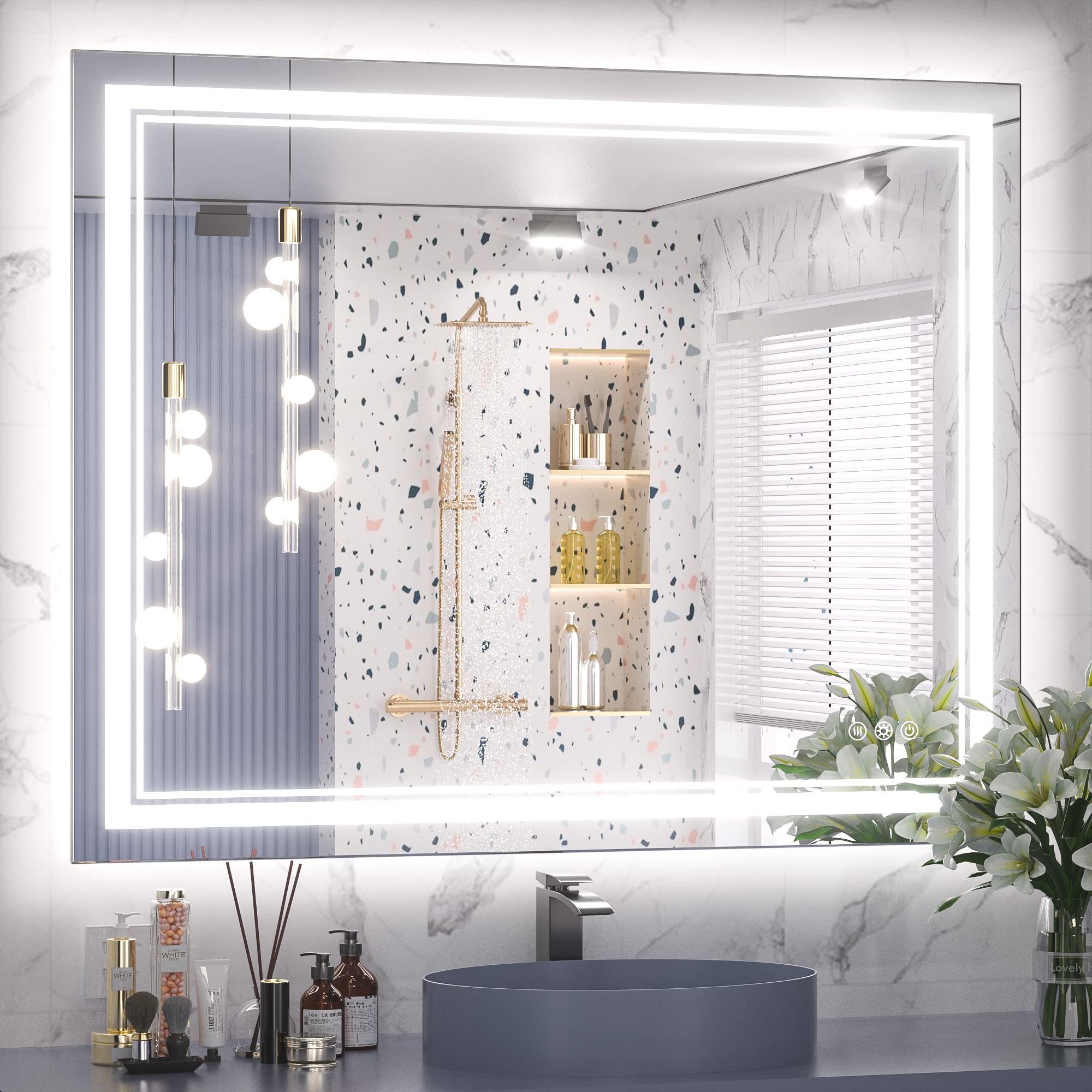 Keonjinn Led Bathroom Mirror 40    X 32    With Frontlit And Backlit, Stepless 3 Colors Temperature & Dimmable Wall Mirror, Ul L