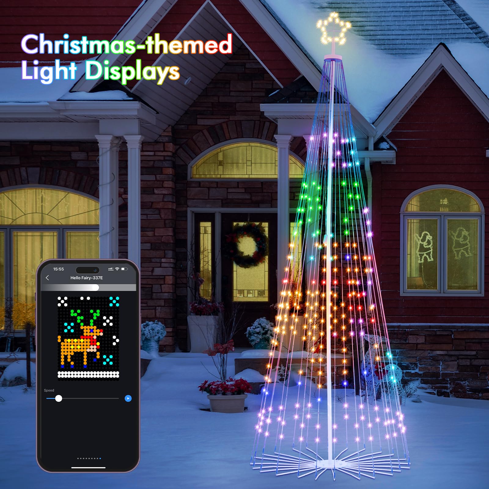 HOLILLUMA 12FT Outdoor Christmas Tree, RGB Color Changing Pre-lit Smart Cone Christmas Tree with LED Lights, App&Remote Control,