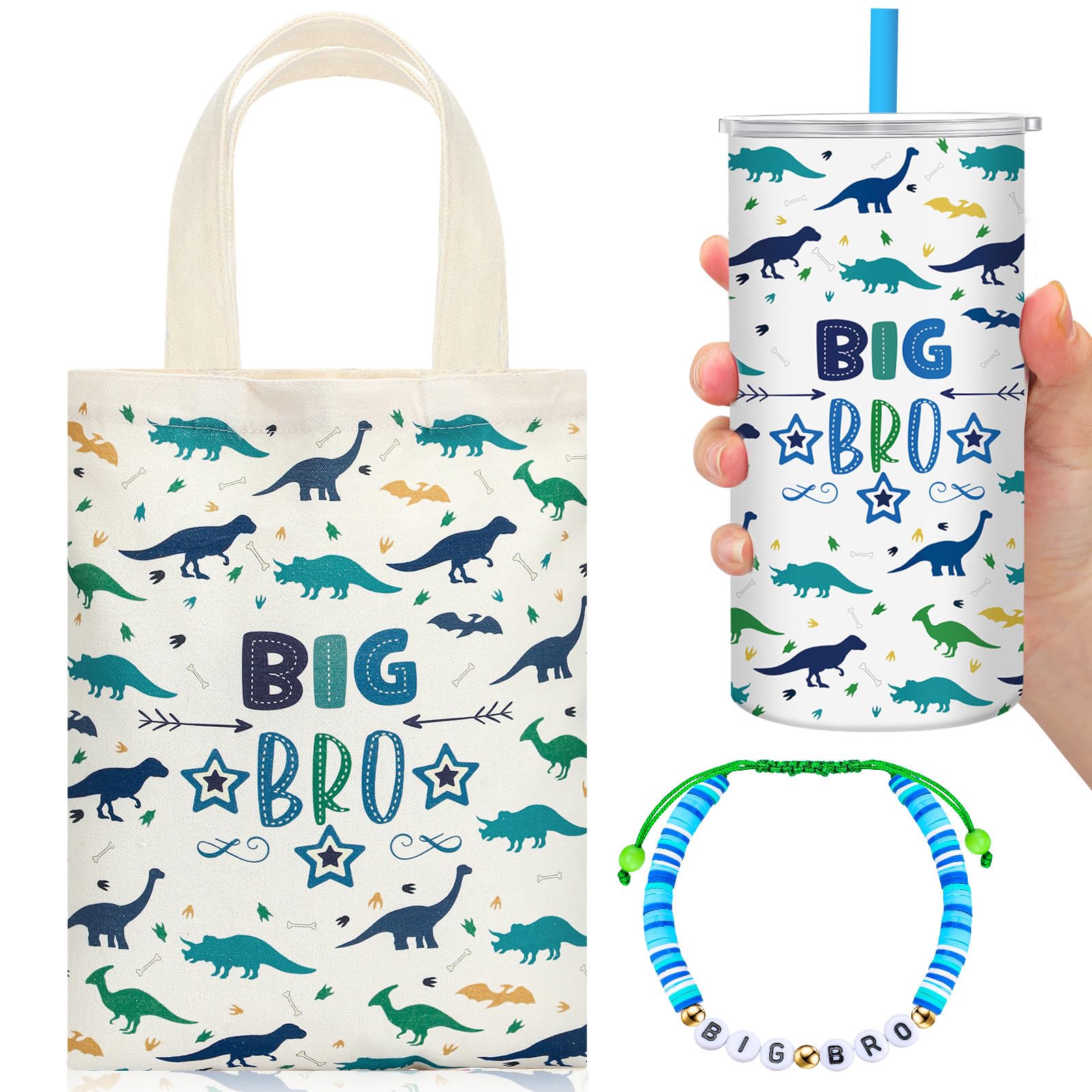 Shinylin 3 Pcs Big Brother Gift for Boy 12 oz Big Brother Cup Blue Stainless Steel Mug Vacuum Insulated Tumbler with Leakproof L