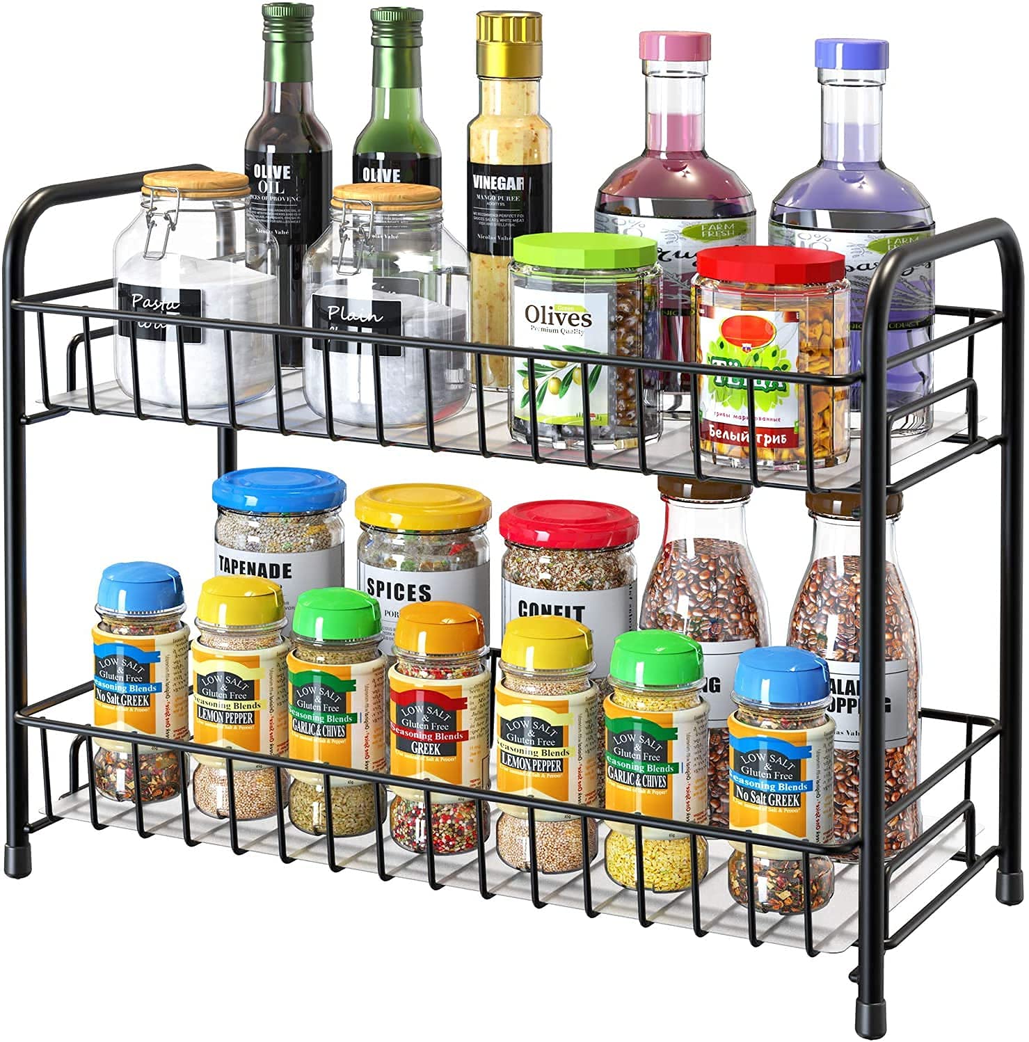Navrang 2 Layer Black Steel Kitchen Stand Masala Rack Jar Stand Spice Rack For Kitchen (2 Layer Black Stand)