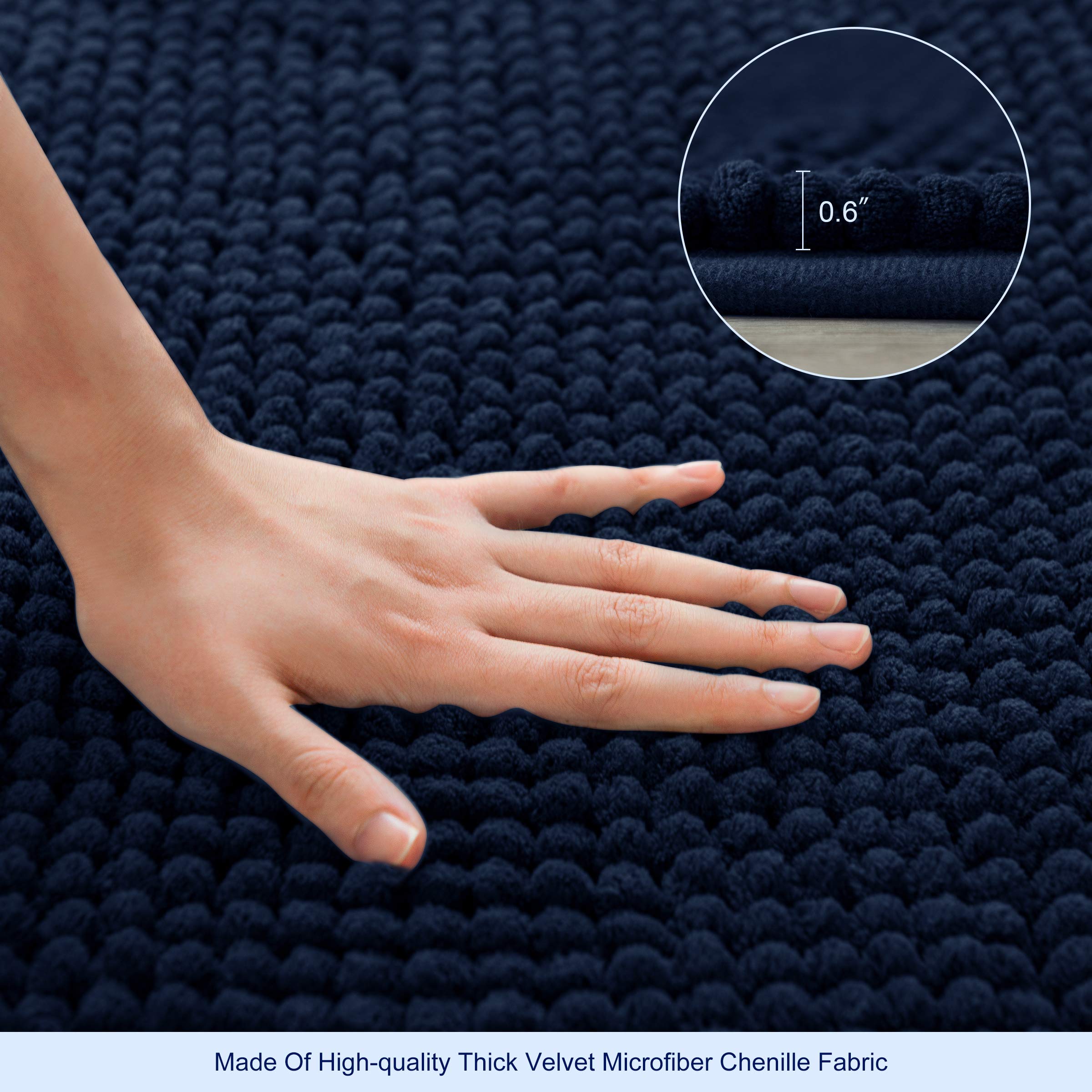 Subrtex Bath Mat, Chenille Bath Rug, Soft Short Plush Bath Mat, Water Absorbent Shower Mat, Quick Dry, Machine Washable, Navy, 2