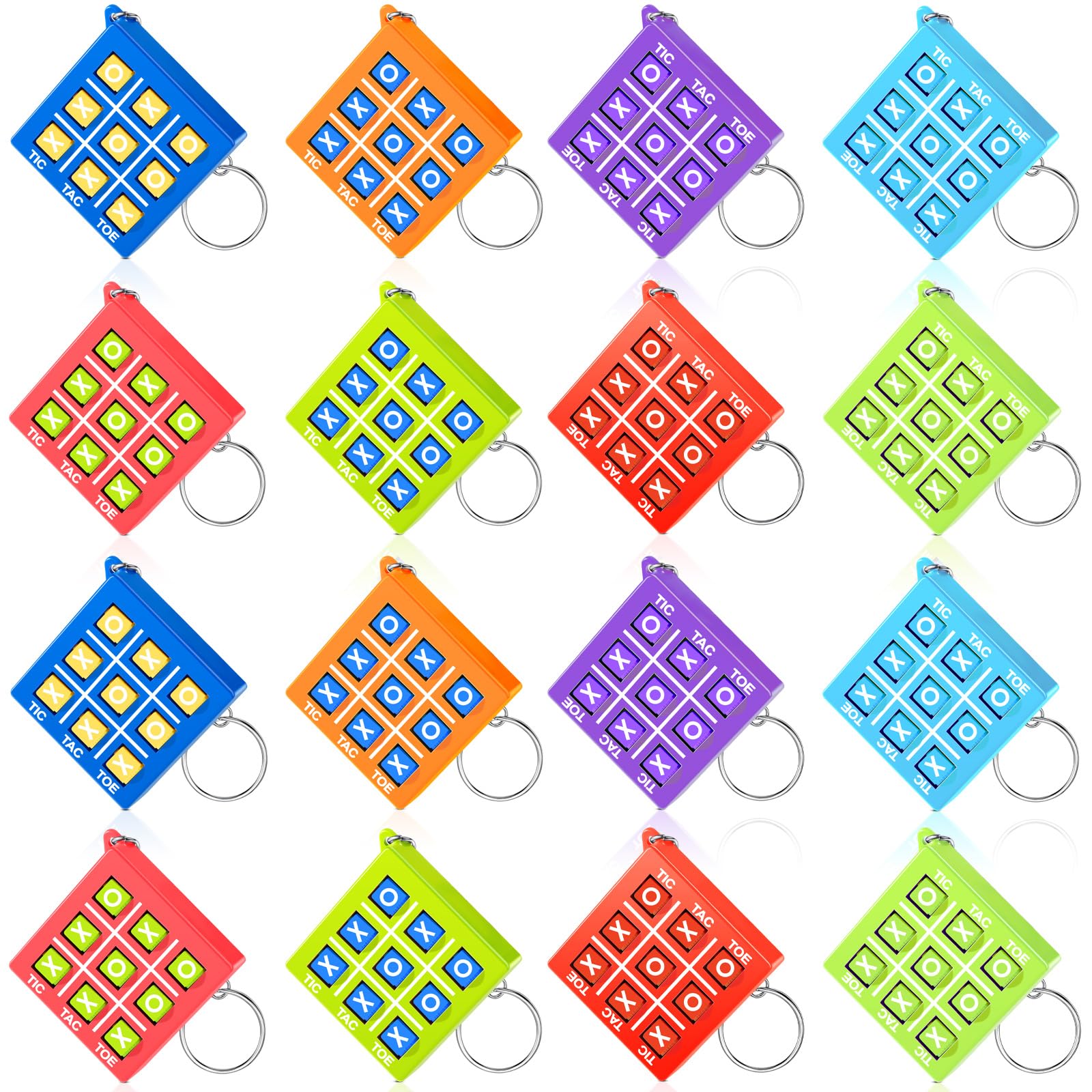 Hicarer 32 Pcs Tic Tac Toe Keychain for Kids Ages 8-12 Party Favors Plastic Keyholders for Mini Backpack Clip Birthday Party (Br
