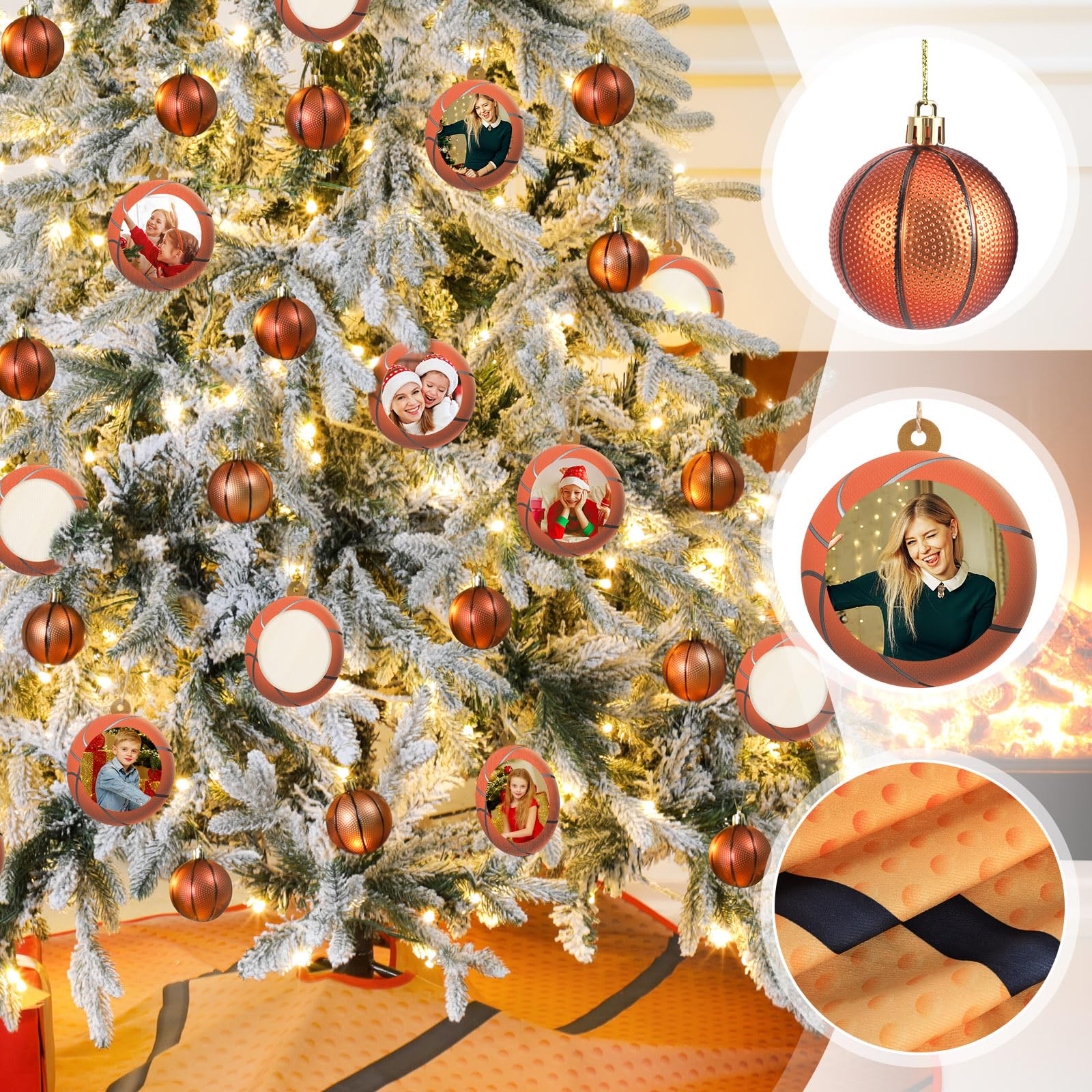Syhood 26 Pcs Basketball Christmas Decor Set Include 12 Sports Ball Ornaments 36'' Print Christmas Tree Skirt 12 Wooden Mini Spo