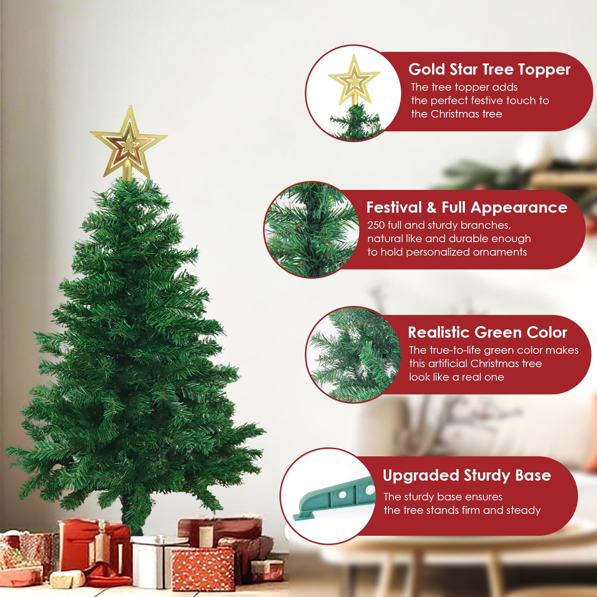 Mini 4ft Tree 4FT Small Christmas Tree Christmas Decorations, 250 Branch Mini Chrism ...
