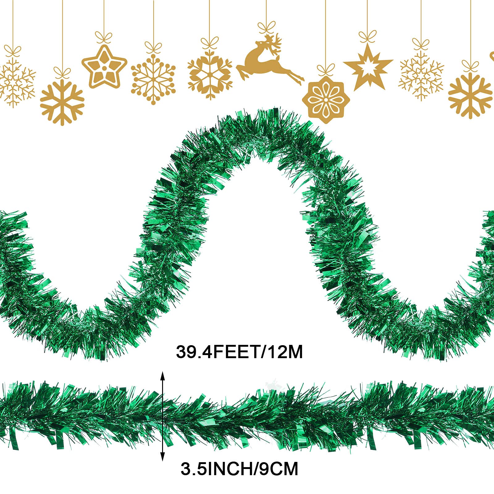 39.4 Feet Green Christmas Tinsel Garland Metallic Twist Garland Shiny Hanging Ornaments for Christmas Tree Party Supplies Indoor