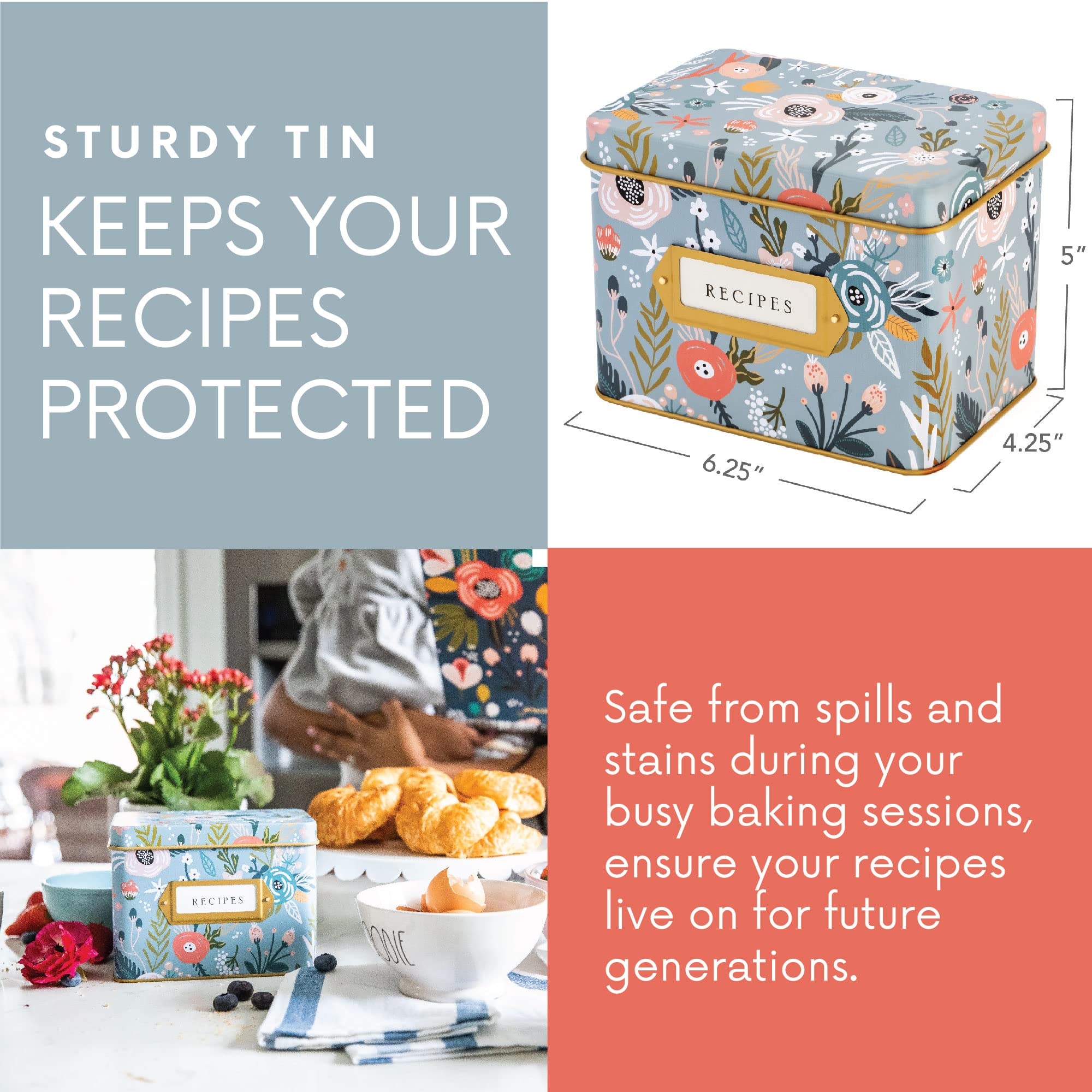 Jot & Mark Recipe Card Complete Gift Box | Decorative Recipe Tin Box (Garden Floral)
