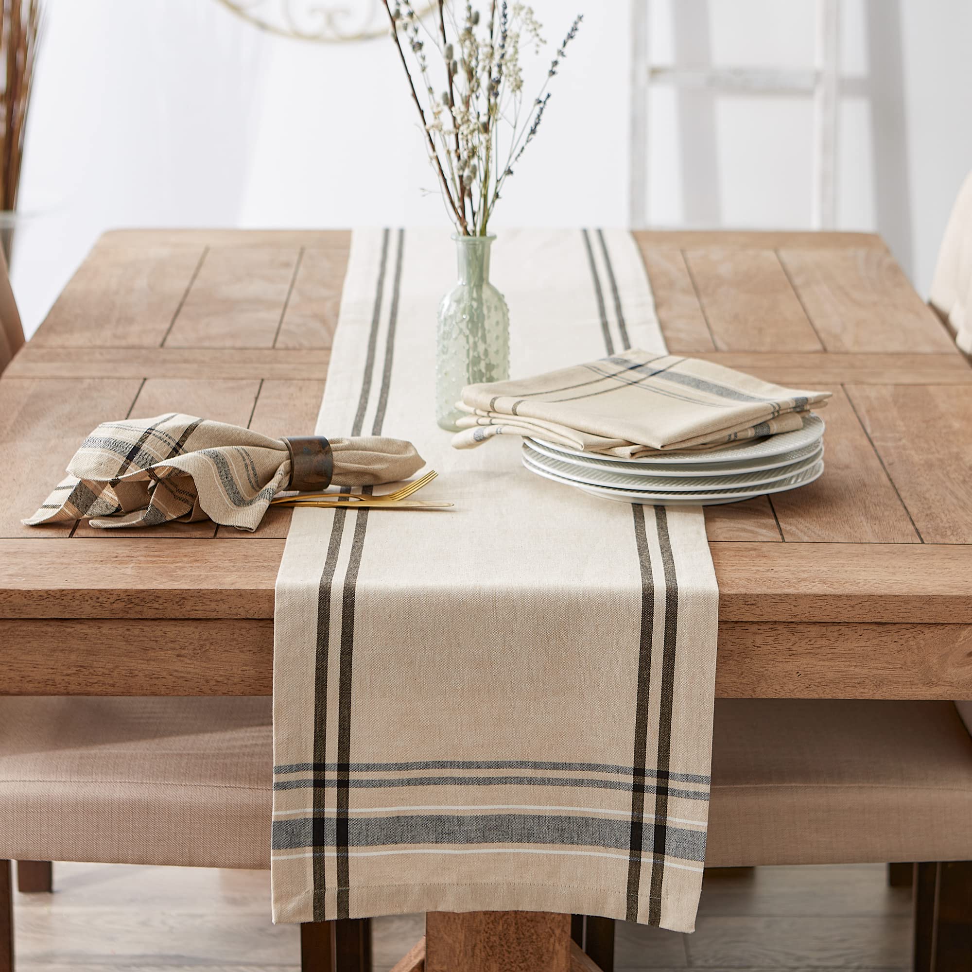 DII Black French Stripe Table Runner