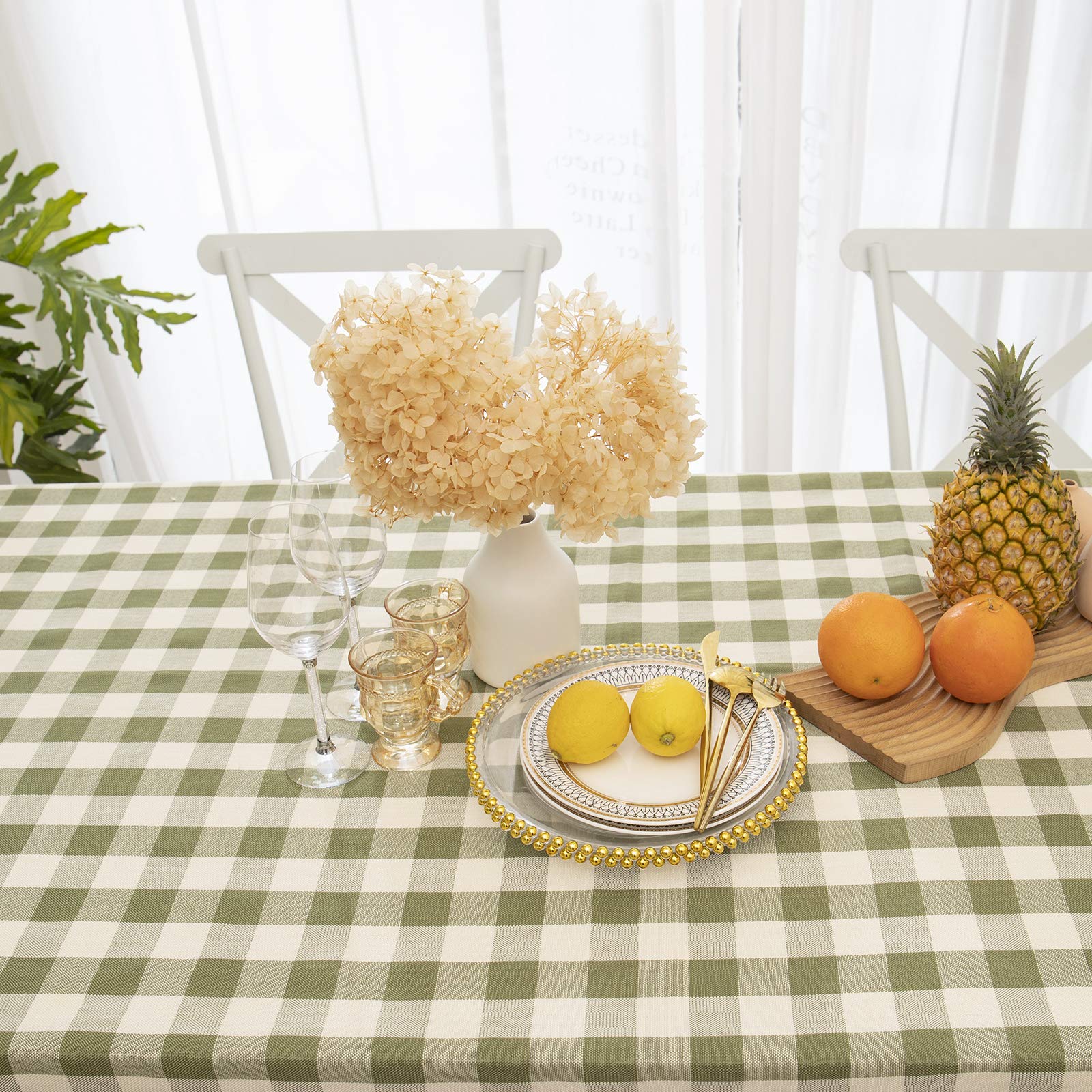 Midsummer Breeze Checkered Tablecloth Rectangle  Heavy Weight Wrinkle Free Cotton Linen Table Cloth Plaid Table Cover for Spring Summer Picnic Kitchen Dinner Restaurant Outdoor Party(55x84