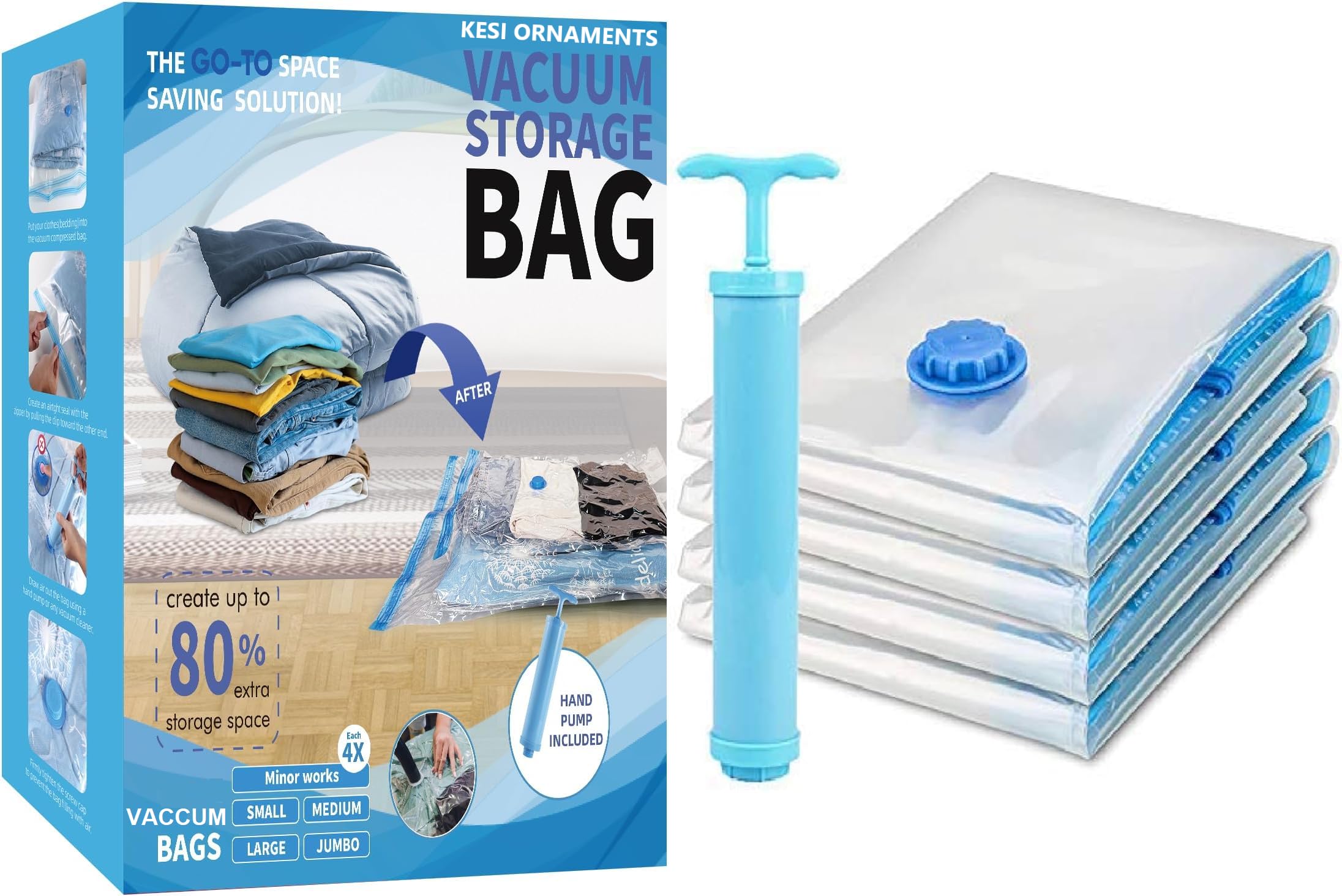 Kesi Ornaments Vacuum Storage Bags,Bedding With Hand Pump 5 Pcs Compression Space Saver Bags  Airtight, Reusable & Waterproof C