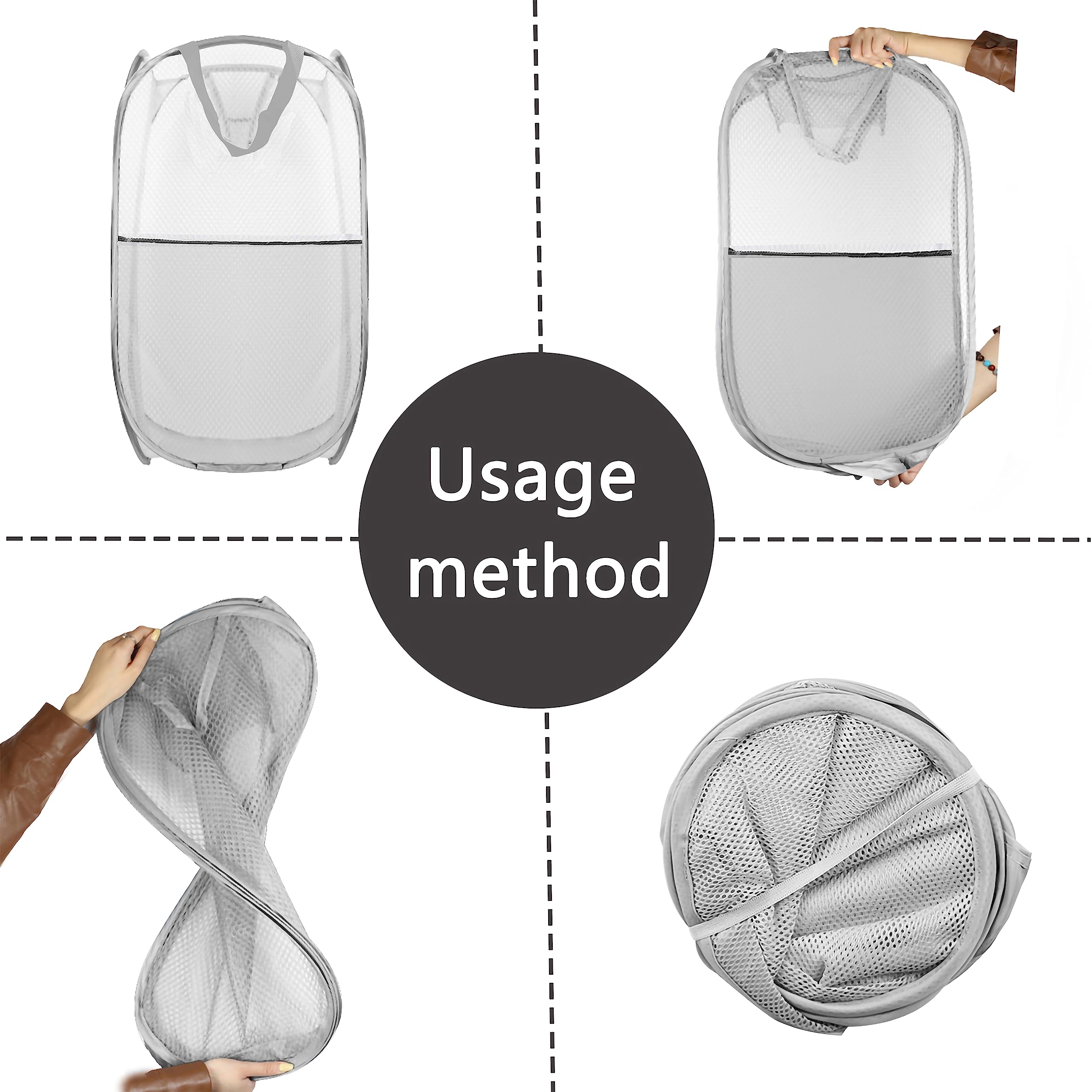 Buyongwant Collapsible Pop Up Laundry Hamper, Mesh Foldable Laundry Basket, Extra Large - 28'' X 16'' X 16'' (Grey)