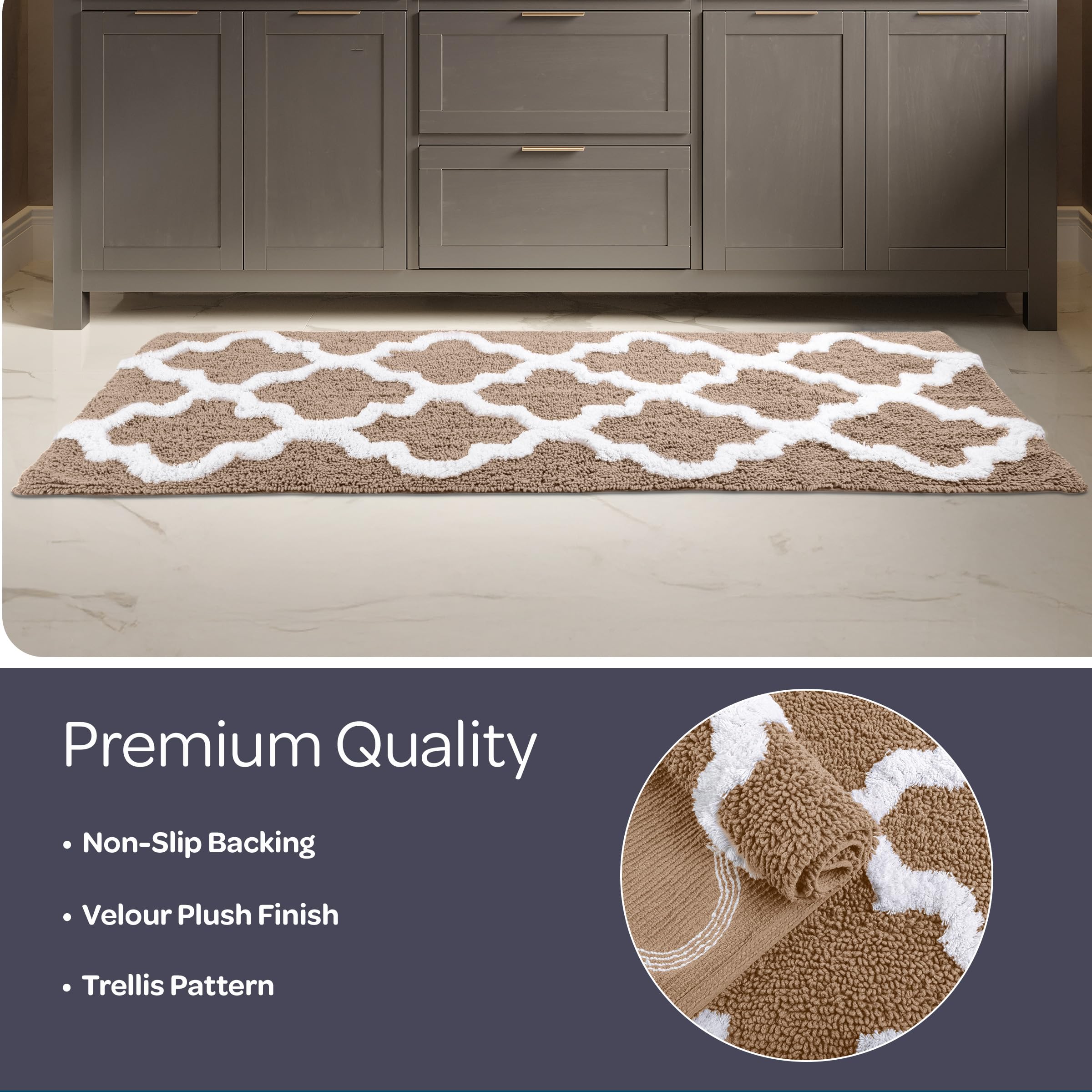 Lavish Home 100% Cotton Trellis Bathroom Mat - 24x60 inches - Taupe