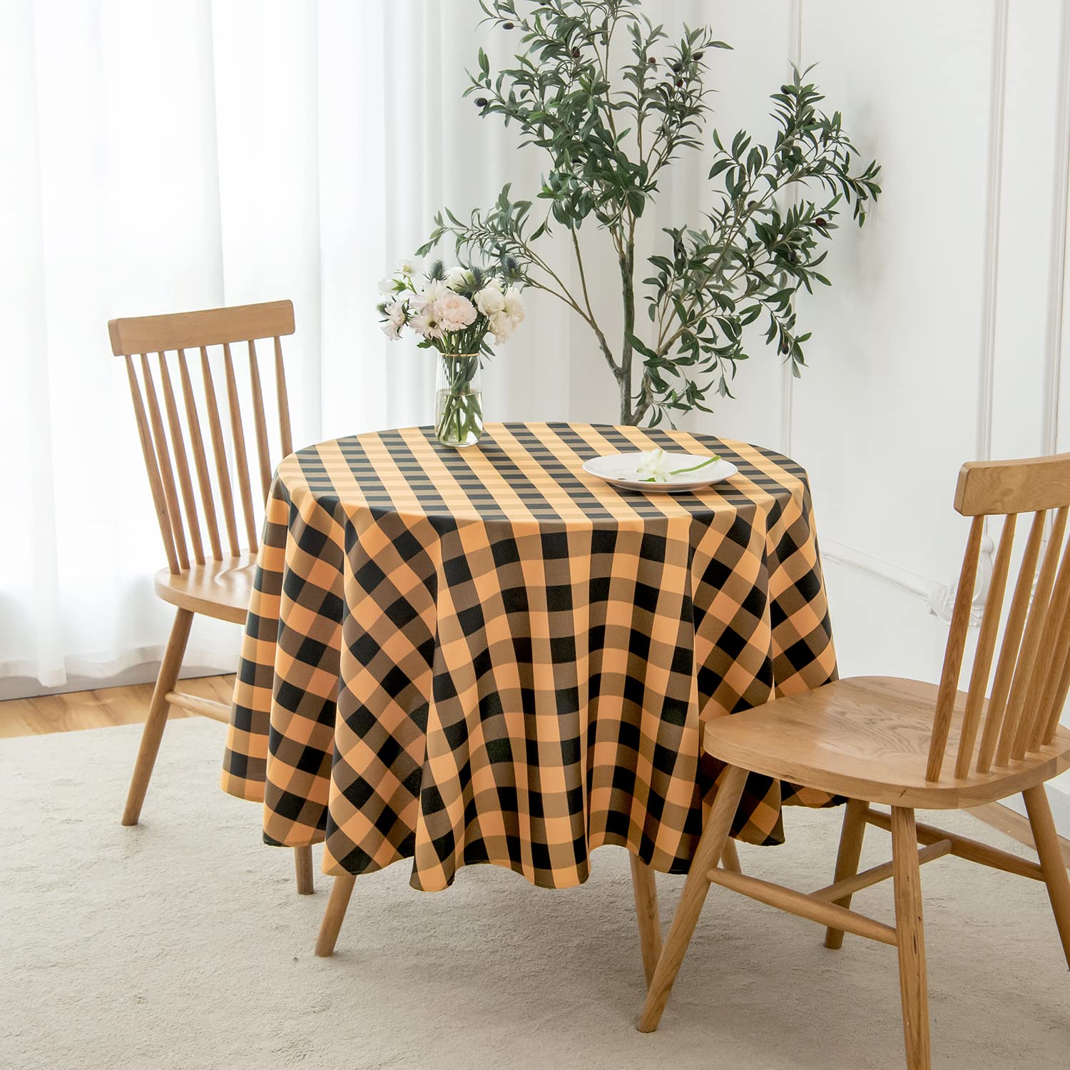 Maxmill Round Checkered Halloween Tablecloth Spillproof Wrinkle Free Heavy Weight Gingham Table Cloth For Circular Table Cover B