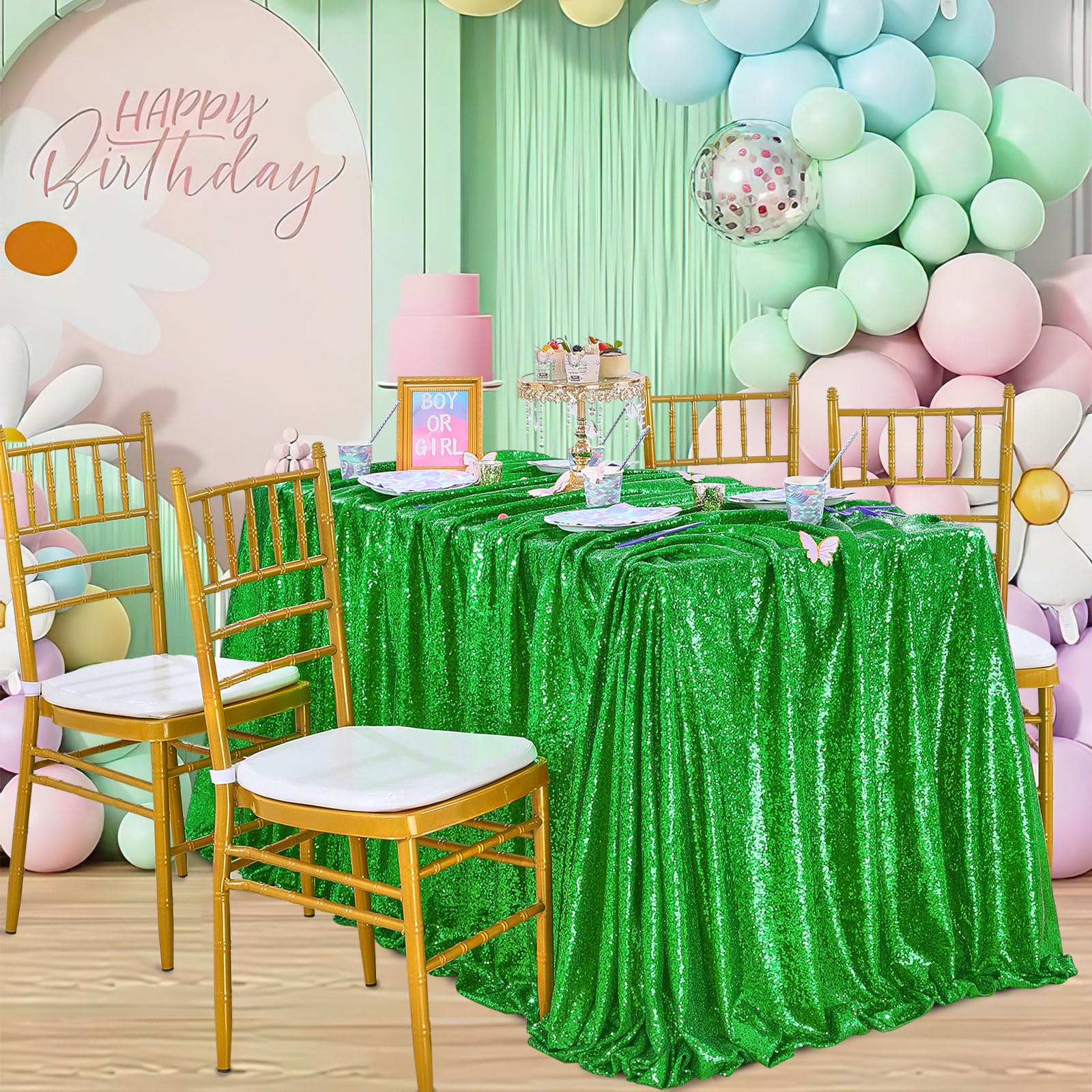 Queendream Sequin Tablecloth Green Table Cloth 90X90 Inch Christmas Party Dinner Table Decorations Sparkly St. Patrick'S Day Tab