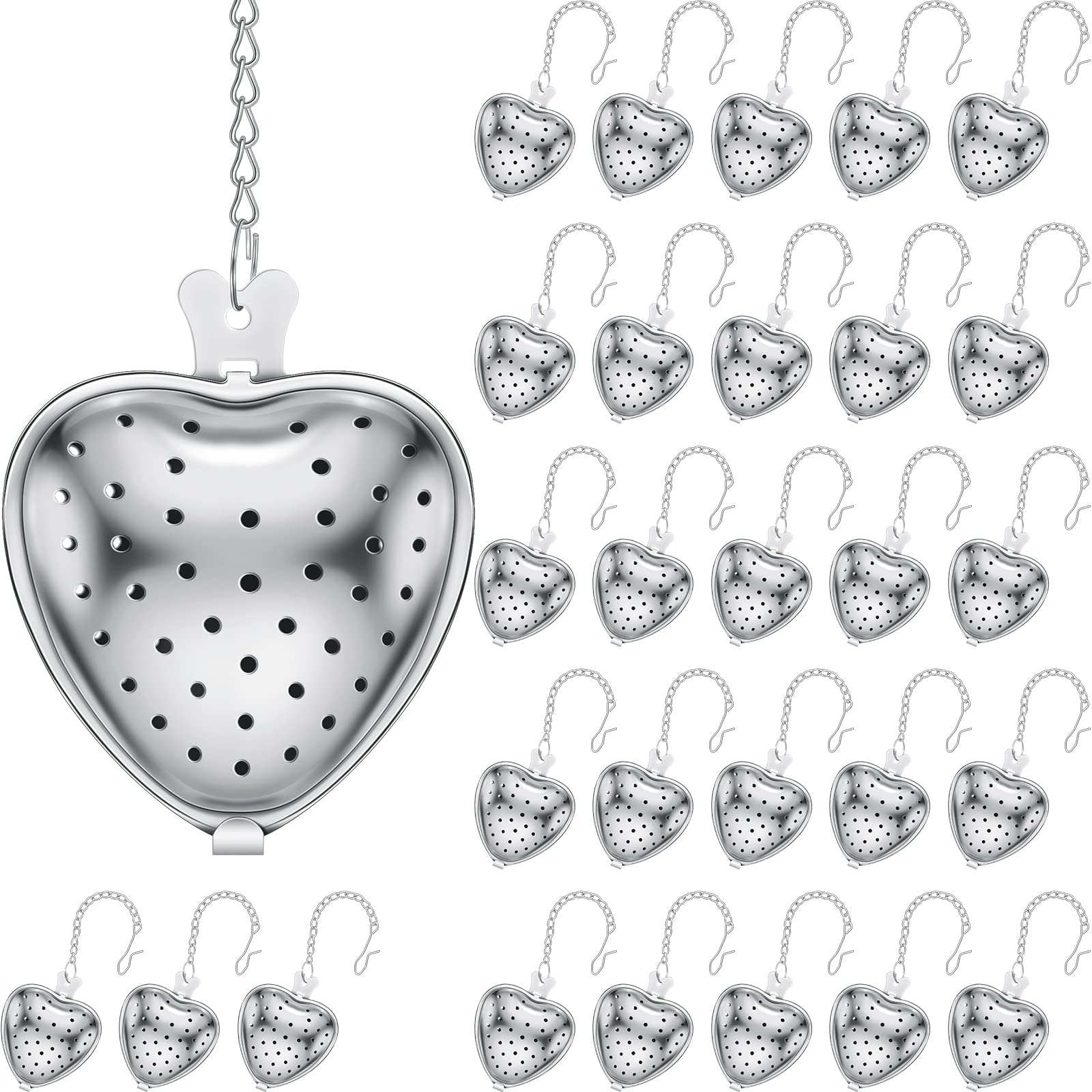 Sumind 50 Pcs Tea Strainer Stainless Steel Tea Ball Infuser Loose Leaf Tea Steeper Tea Interval Diffuser Heart Shape Mesh Tea Fi