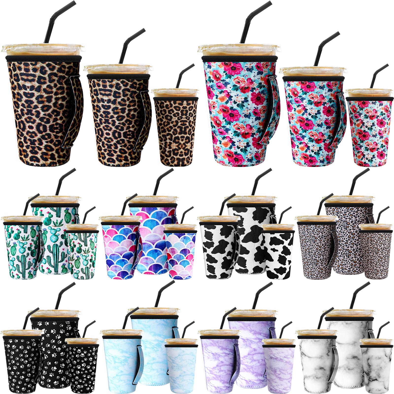 30 Pcs Reusable Iced Coffee Sleeve For Cold Beverages Cups Reusable Neoprene Insulator Cup Sleeve With Handle Neoprene Holder Su