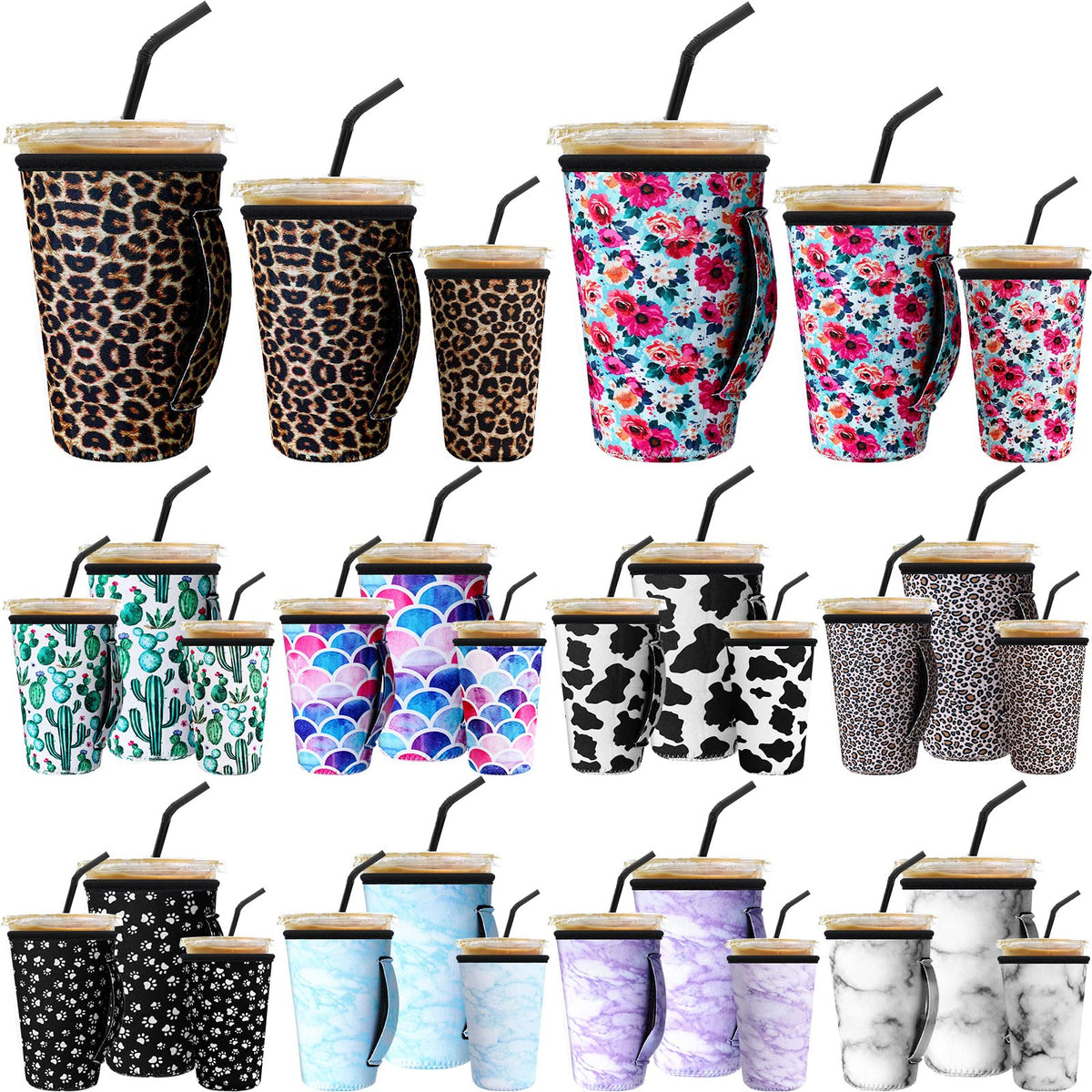 30 Pcs Reusable Iced Coffee Sleeve For Cold Beverages Cups Reusable Neoprene Insulator Cup Sleeve With Handle Neoprene Holder Su
