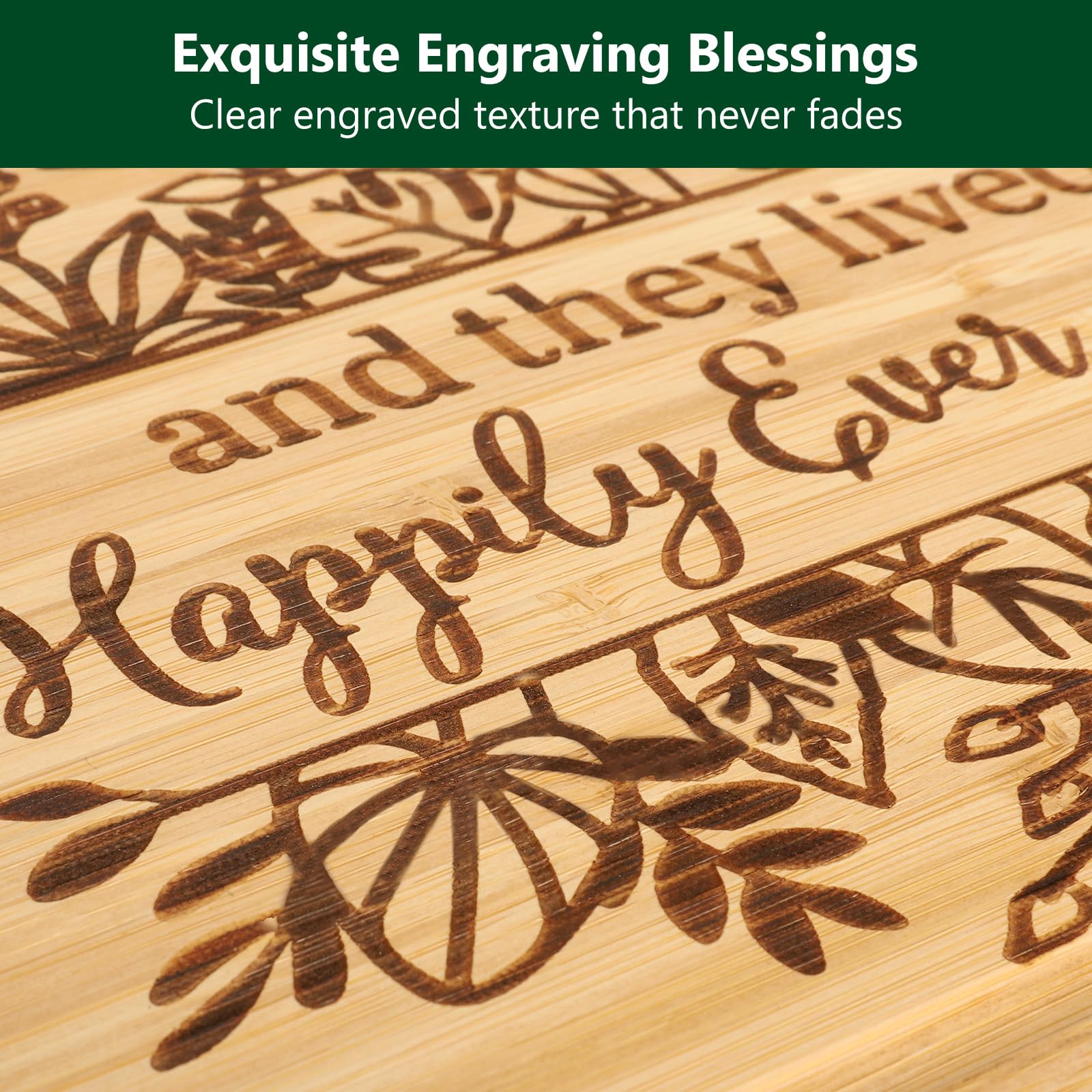 Wedding Gift for Couple 2025, Engraved Cutting Board Bridal Shower Gifts for Bride and Groom Engagement, They Lived Happily Ever