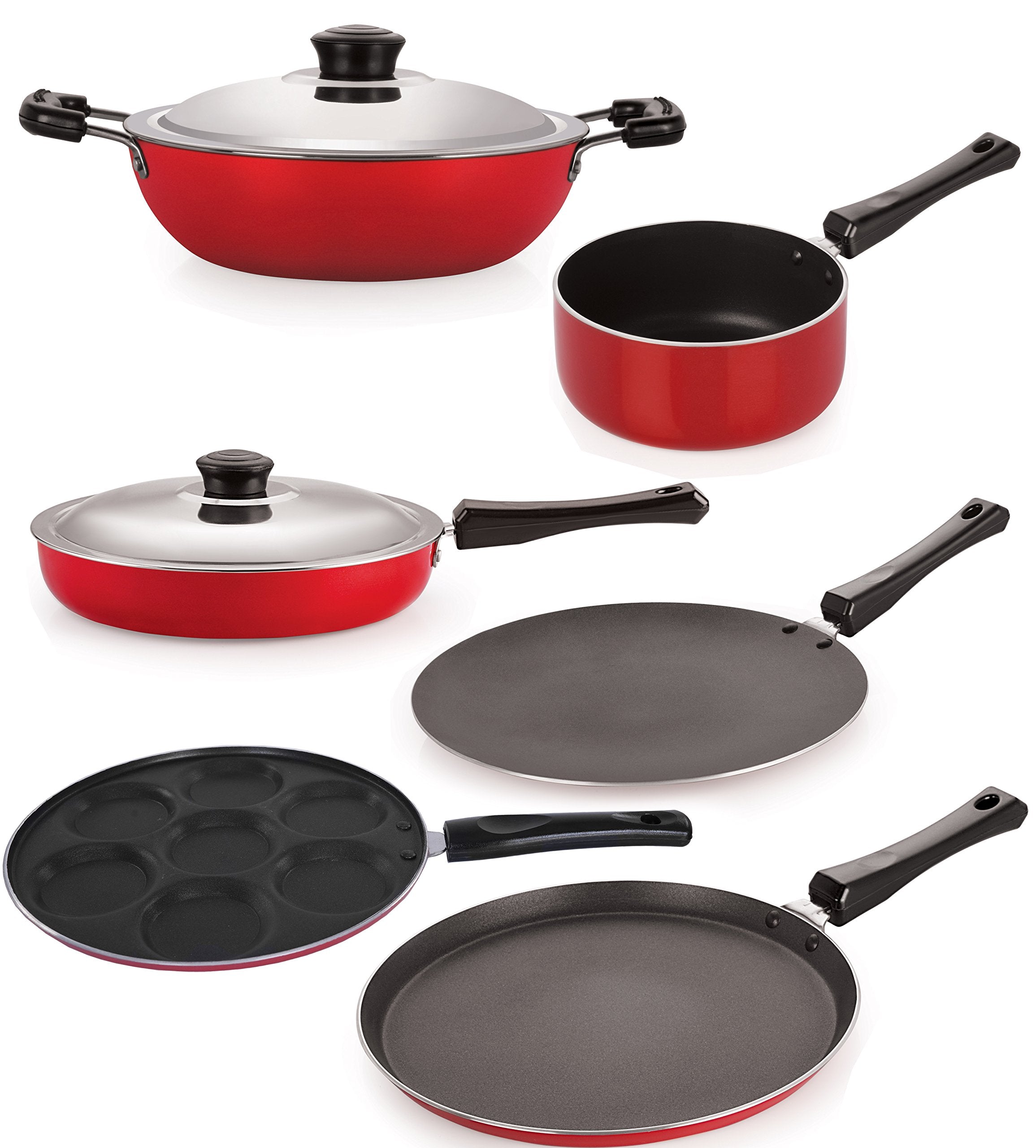Nirlon NonStick Coated Dishwasher Safe 6 Piece Aluminium Cookware Combo Set With Steel Lid