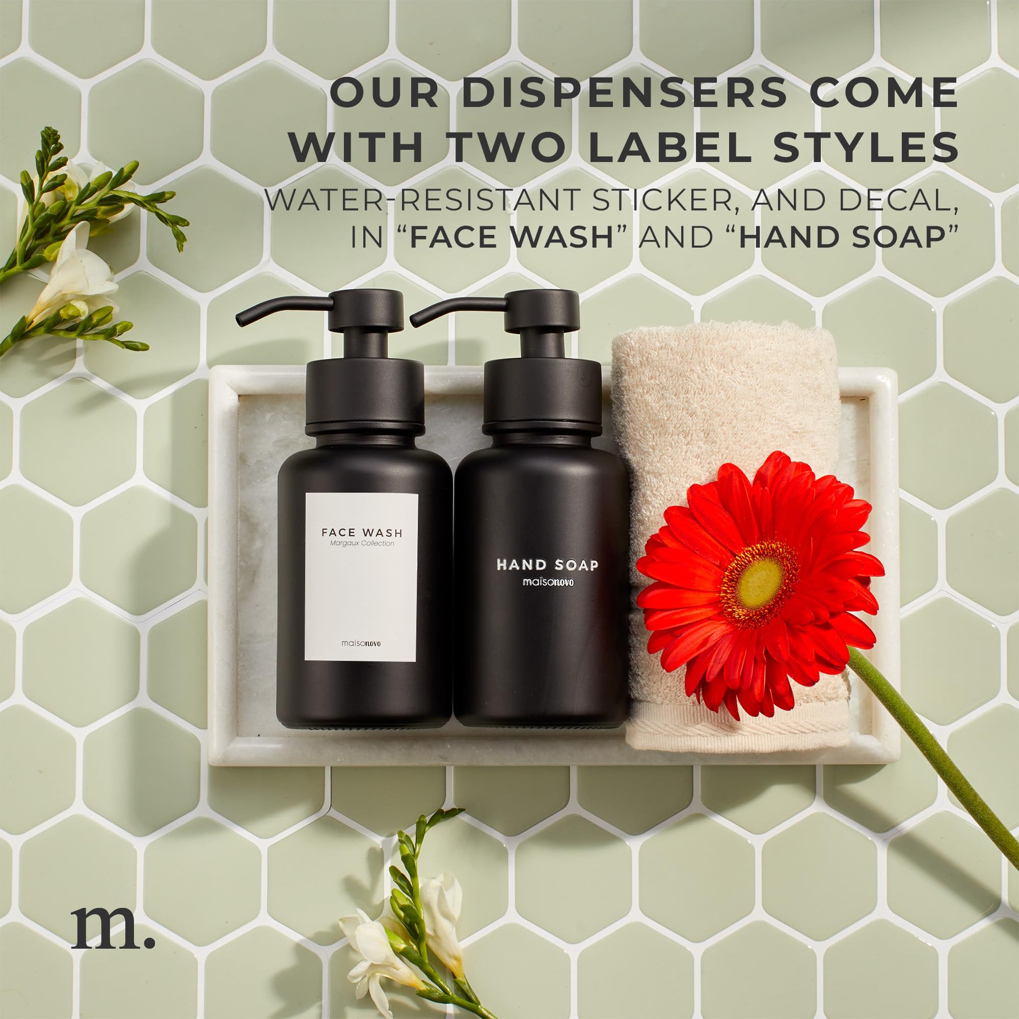 Maisonovo Glass Foaming Hand Soap Dispenser | Black Foaming Soap Dispenser Black Pump X 1 W/Labels