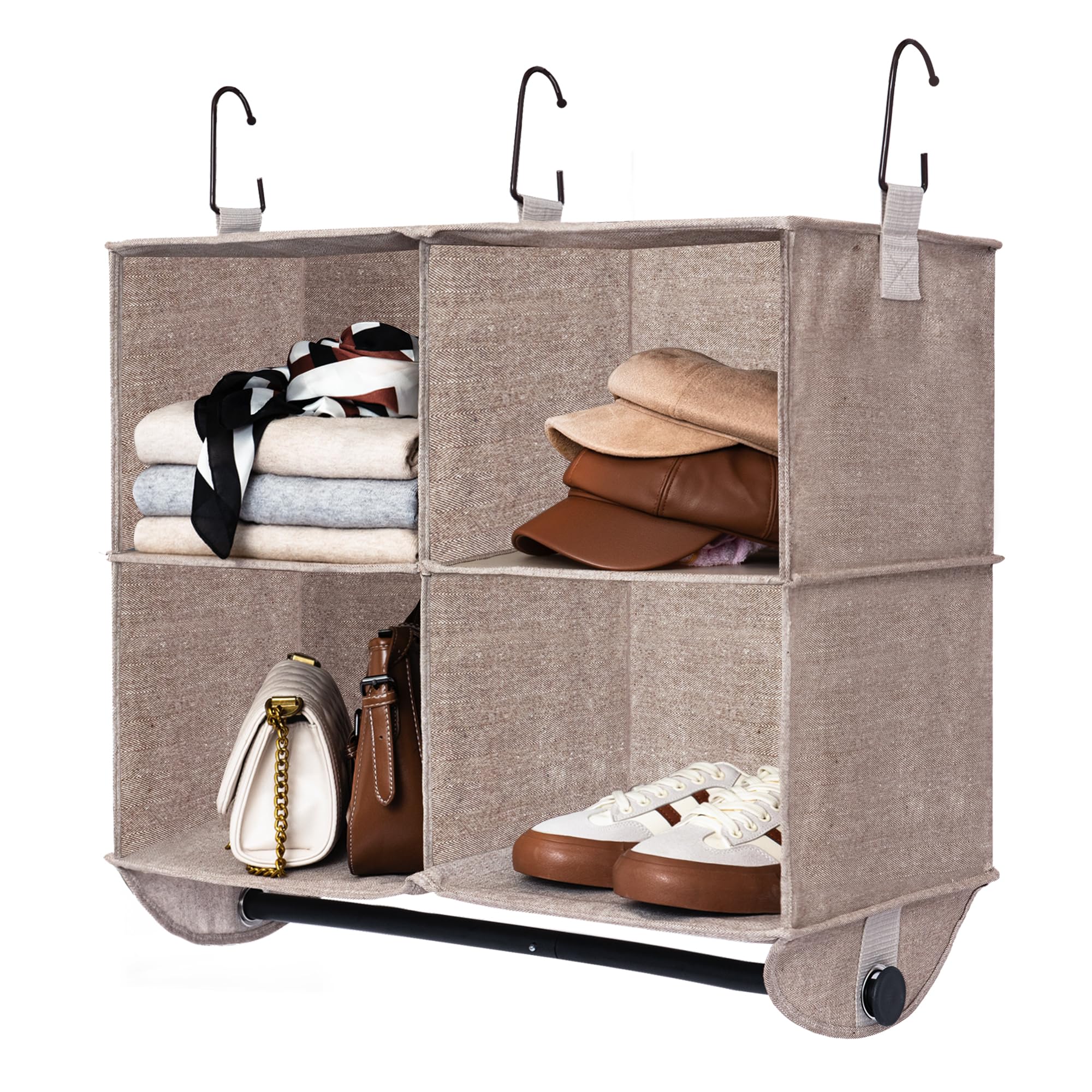 Storageworks Hanging Closet Organizer With Garment Rod, 4 Section Closet Hanging Shelves, Hanging Clothes Cube Organizer, Mixing