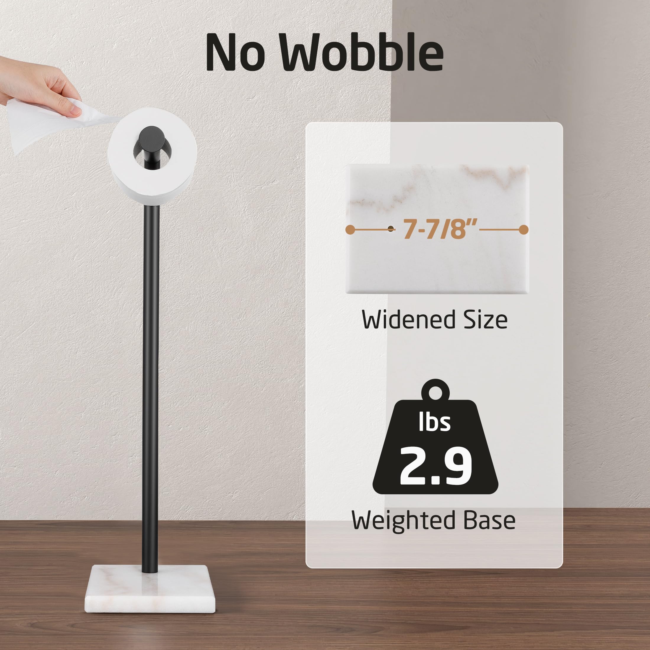 Kes Black Toilet Paper Holder Stand Bathroom Tissue Roll Holder With Marble Base Freestanding Sus304 Stainless Steel Matte Black