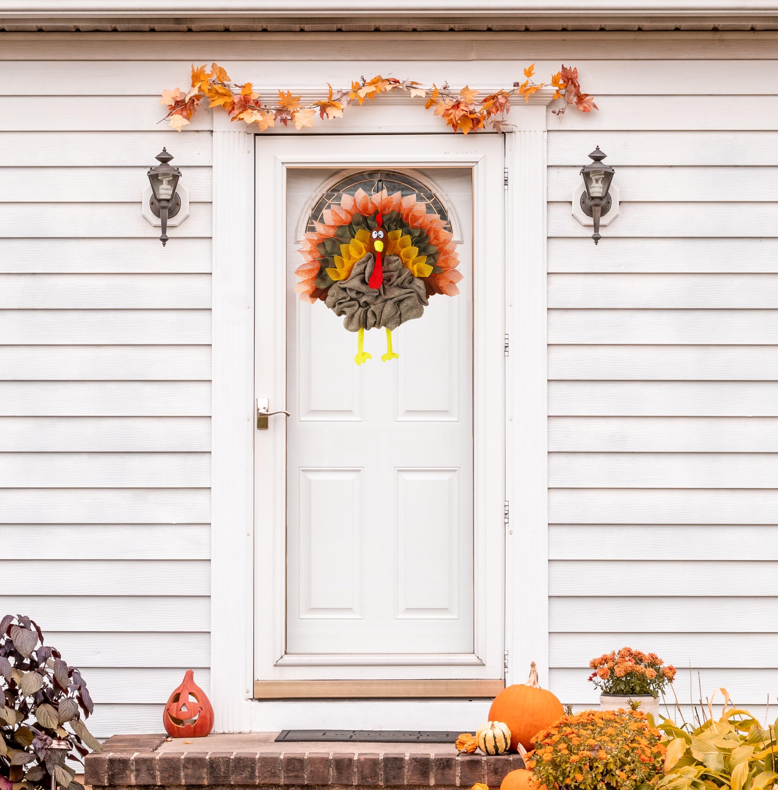 CYNOSA Thanksgiving Door Decorations Turkey Decor Wreath for Front Door Turkey Decorations Fall Thanksgiving Door Hanger Gobble