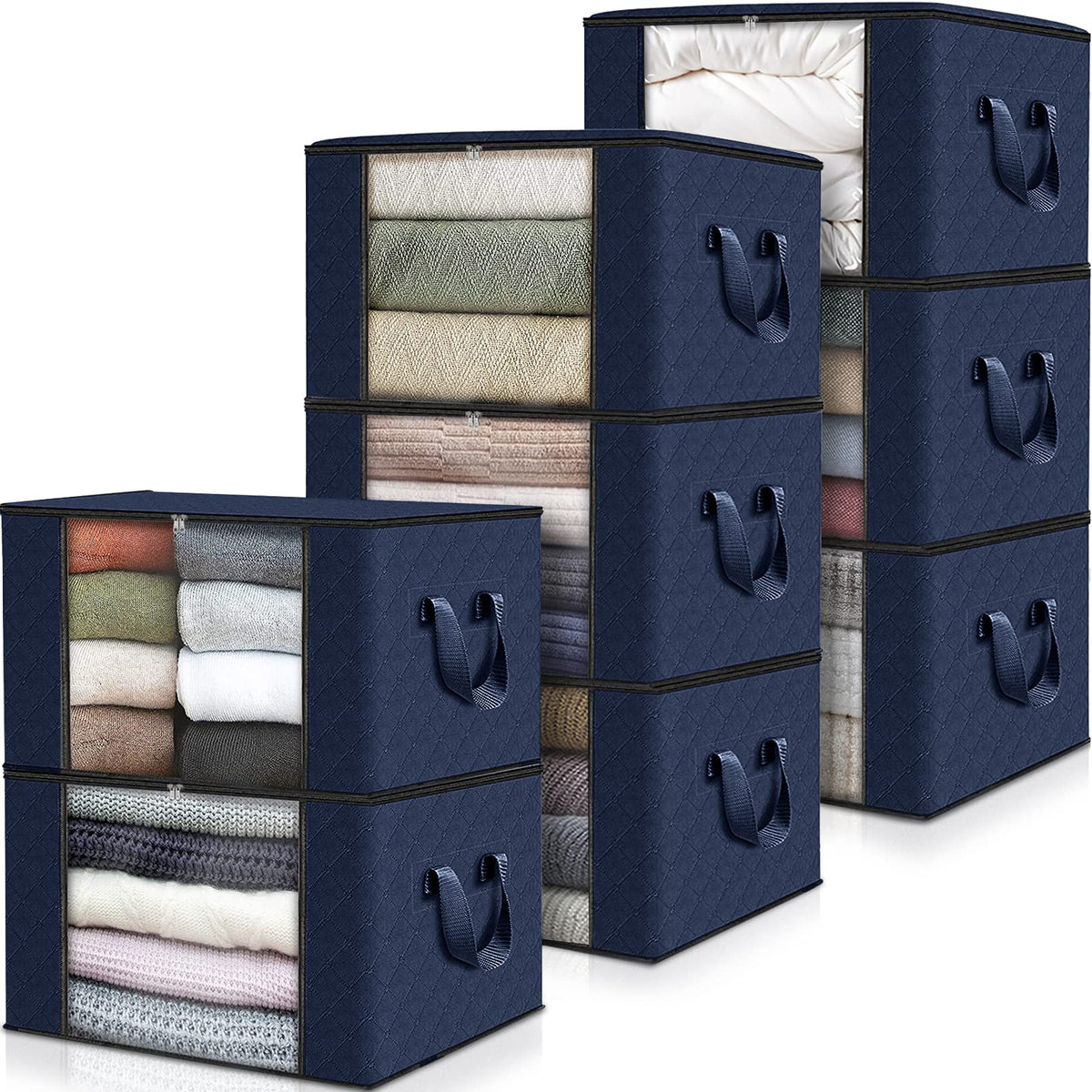 Fab totes 8 Pack Clothes Storage, Foldable Blanket Storage Bags, Storage Containers for Organizing Bedroom, Closet, Clothing, Co