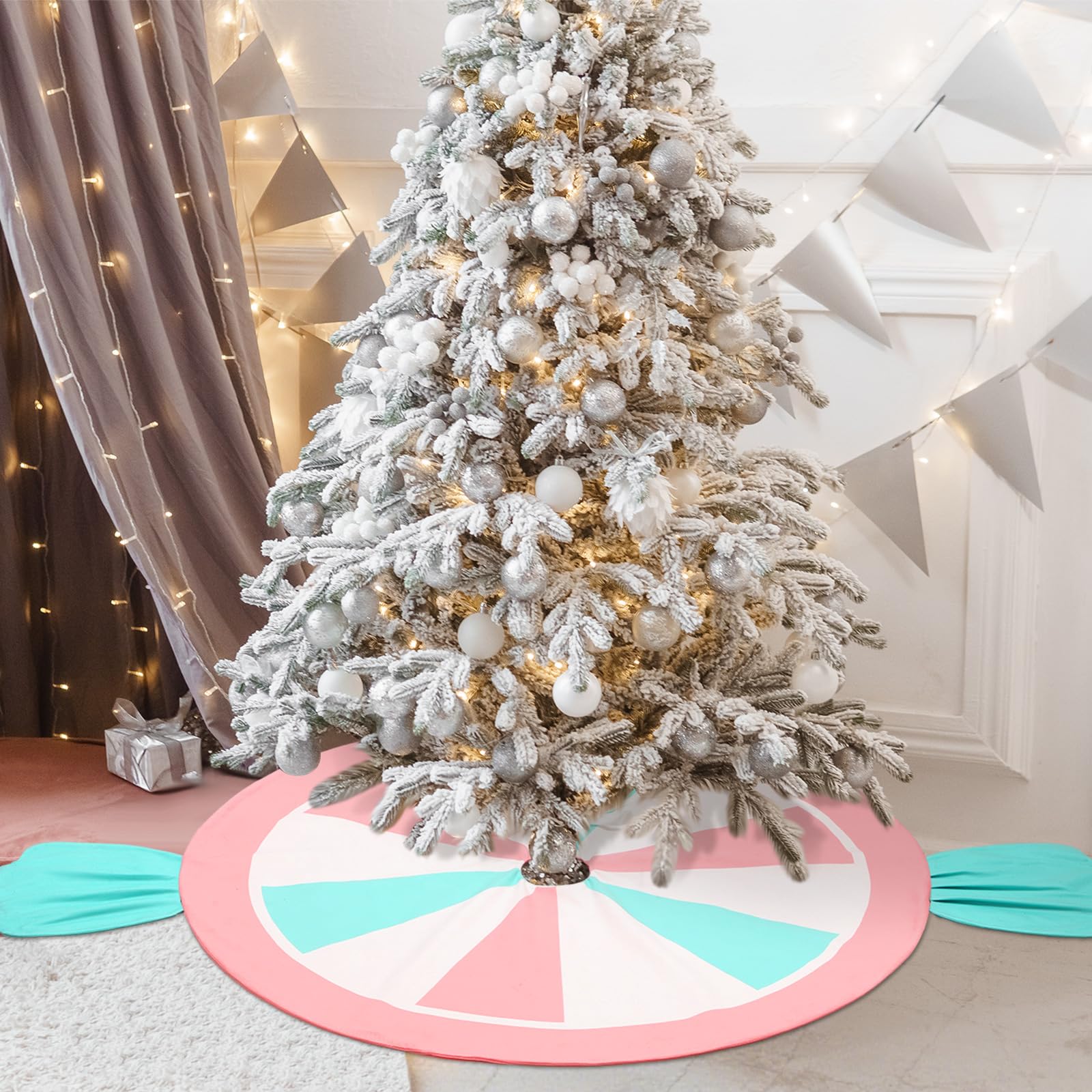 Yeyeplum 48 Inch Candy Christmas Tree Candy Cane Tree Skirt Mat Candyland Christmas Decorations for Candyland Party Decoration X