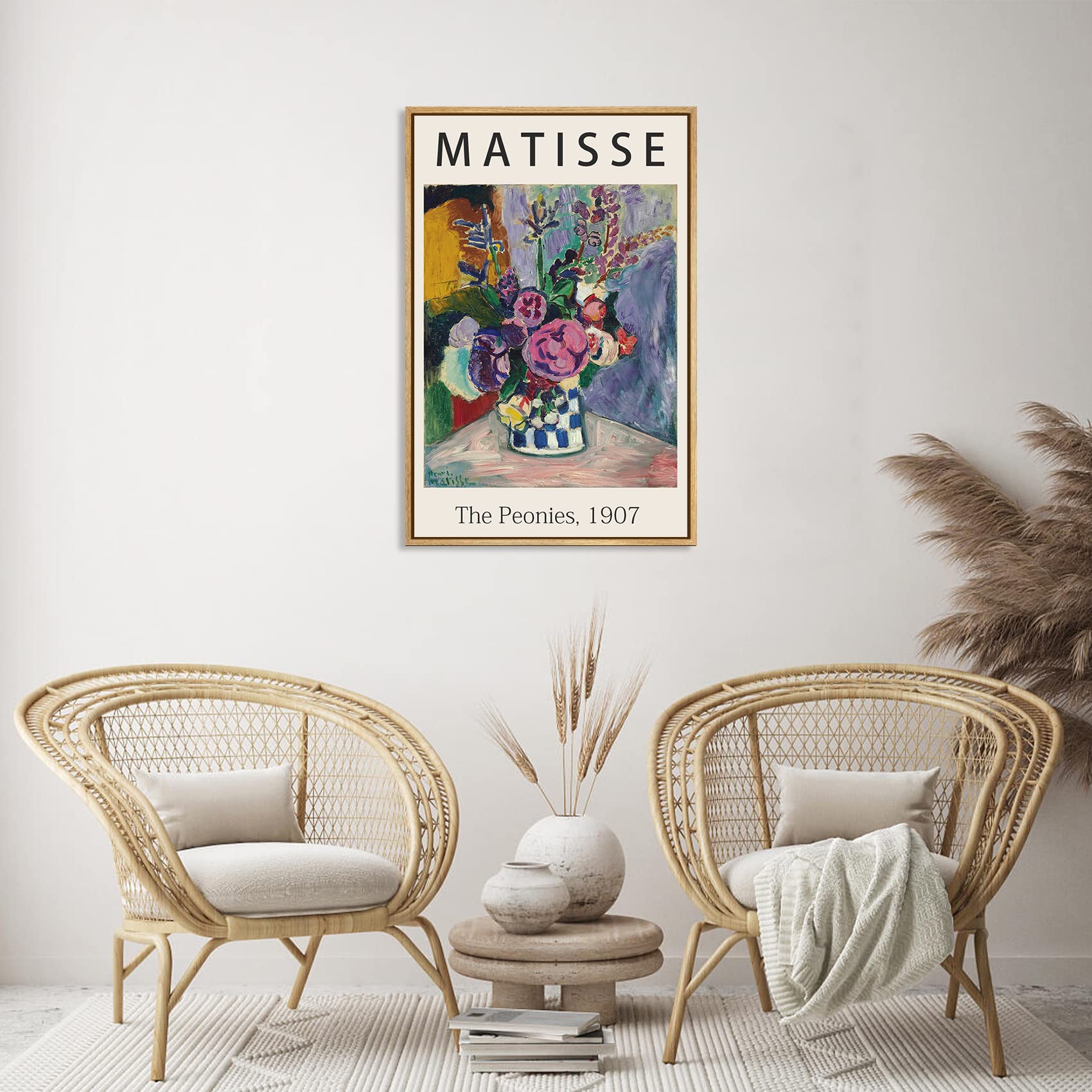 Framed Canvas Print Wall Art The Peonies, 1907 Famous Paintings By Matisse Colorful Peony Flower Illustration Canvas Print Artwo