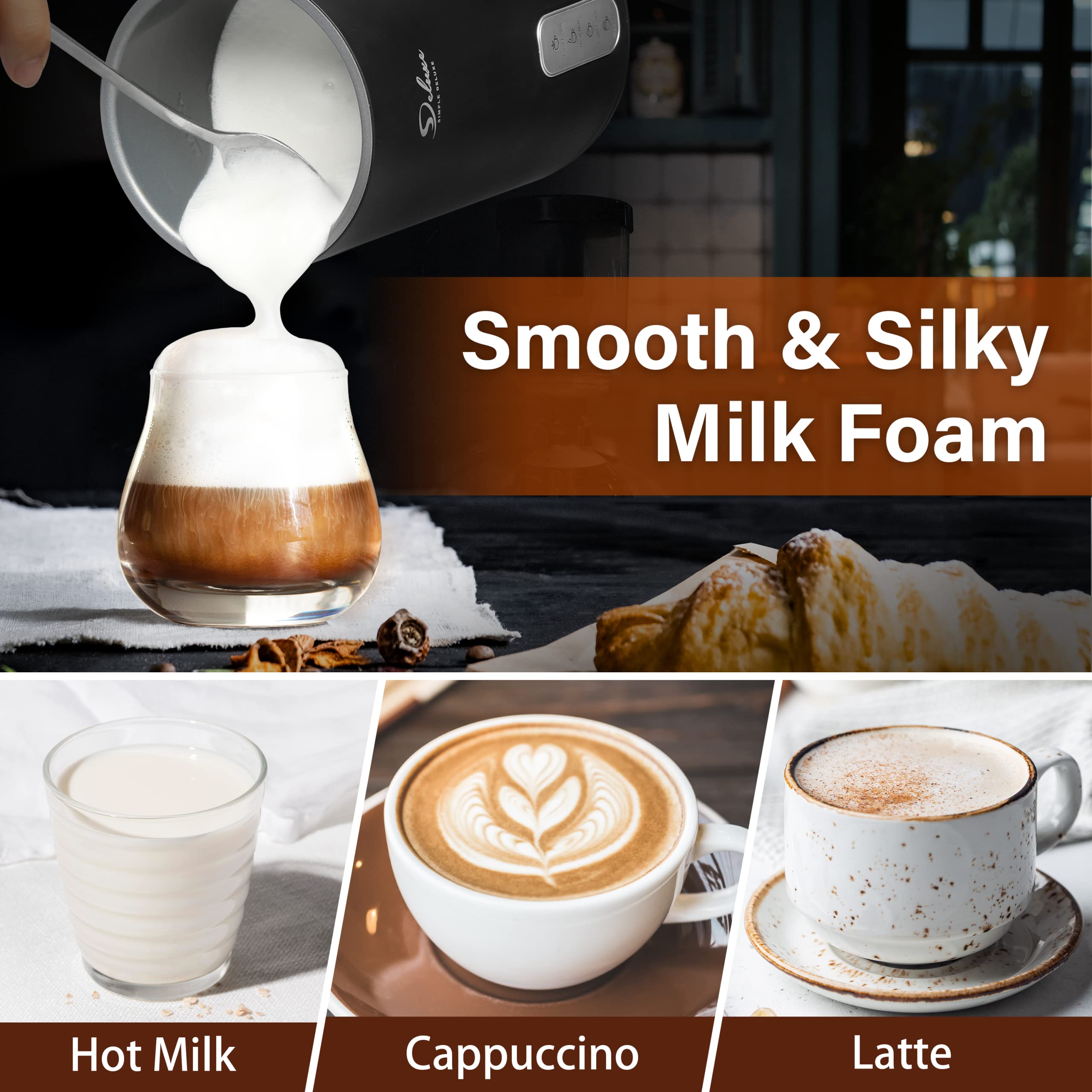 Simple Deluxe Automatic Milk Frother, 4-In-1 Electric Milk Steamer, 250Ml/8.4Oz Hot And Cold Milk Foam Maker And Milk Warmer For
