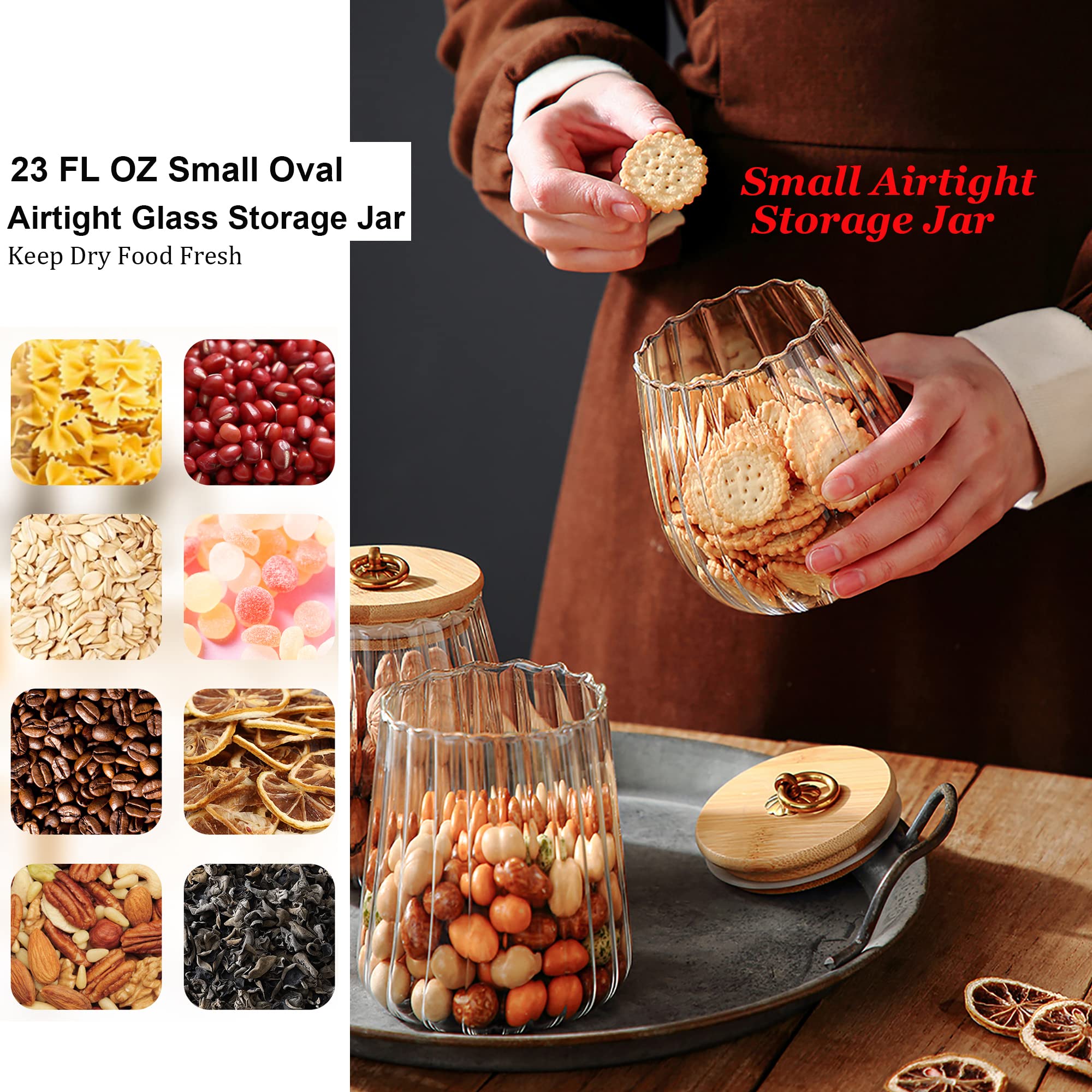 Fantesticryan Glass Coffee Nuts Canister Airtight Storage Jar Petal Decorative Container With Bamboo Lid Metal Handle Easy To Gr