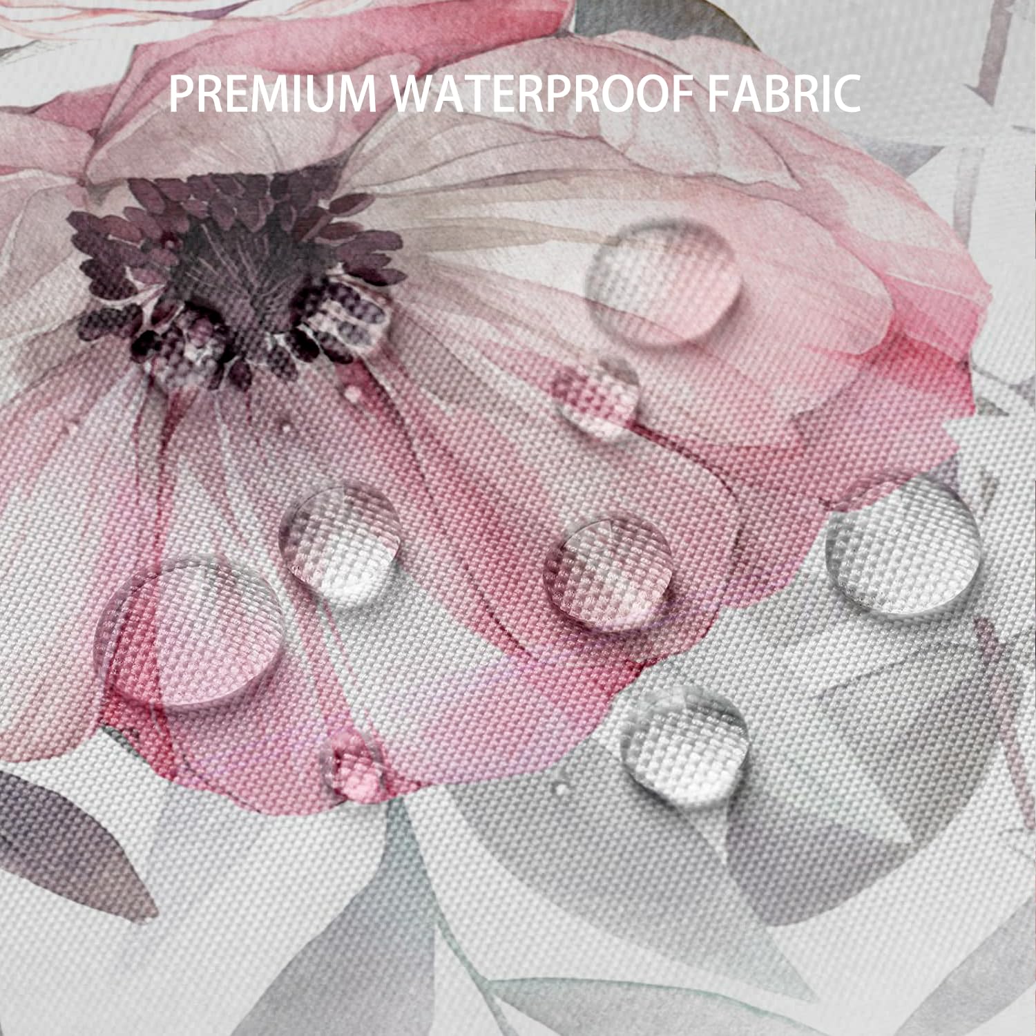 Bivinar Tender Pink Floral Shower Curtain, Watercolor Flowers Bathroom Shower Curtain, Fabric Waterproof Shower Curtain With 12