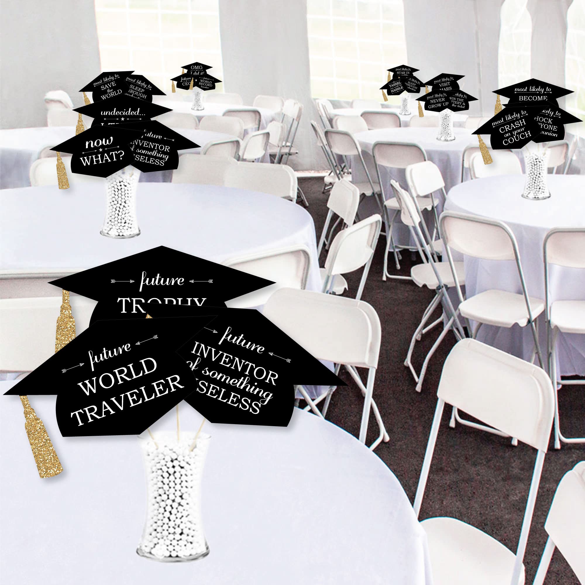 Hilarious Graduation Caps - Gold - Graduation Photo Booth Prop Kit - 20 Count