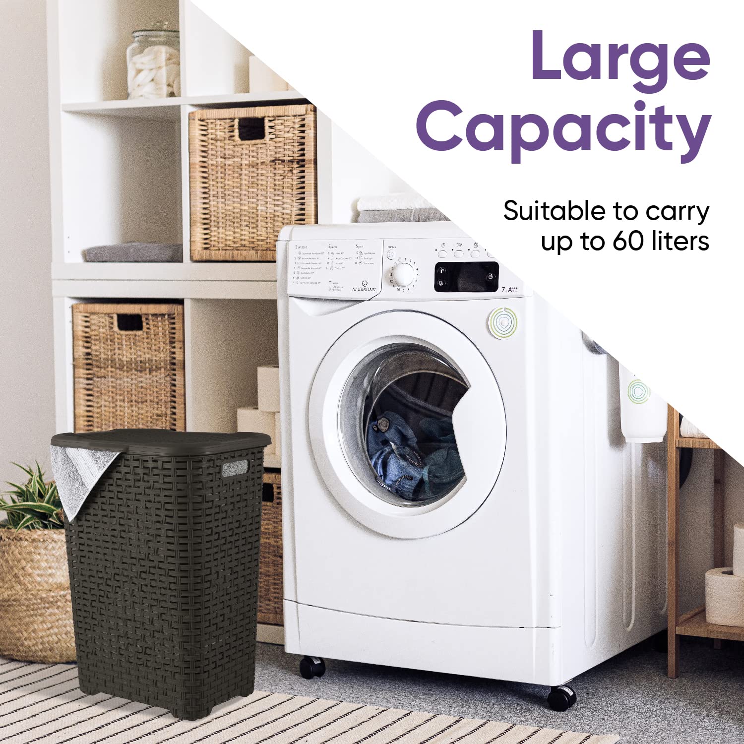 Plastic Laundry Hamper With Lid 3 Pack Laundry Hamper Basket, Brown Tall Cloths Hamper Organizer With Cut-Out Handles. Space Sav