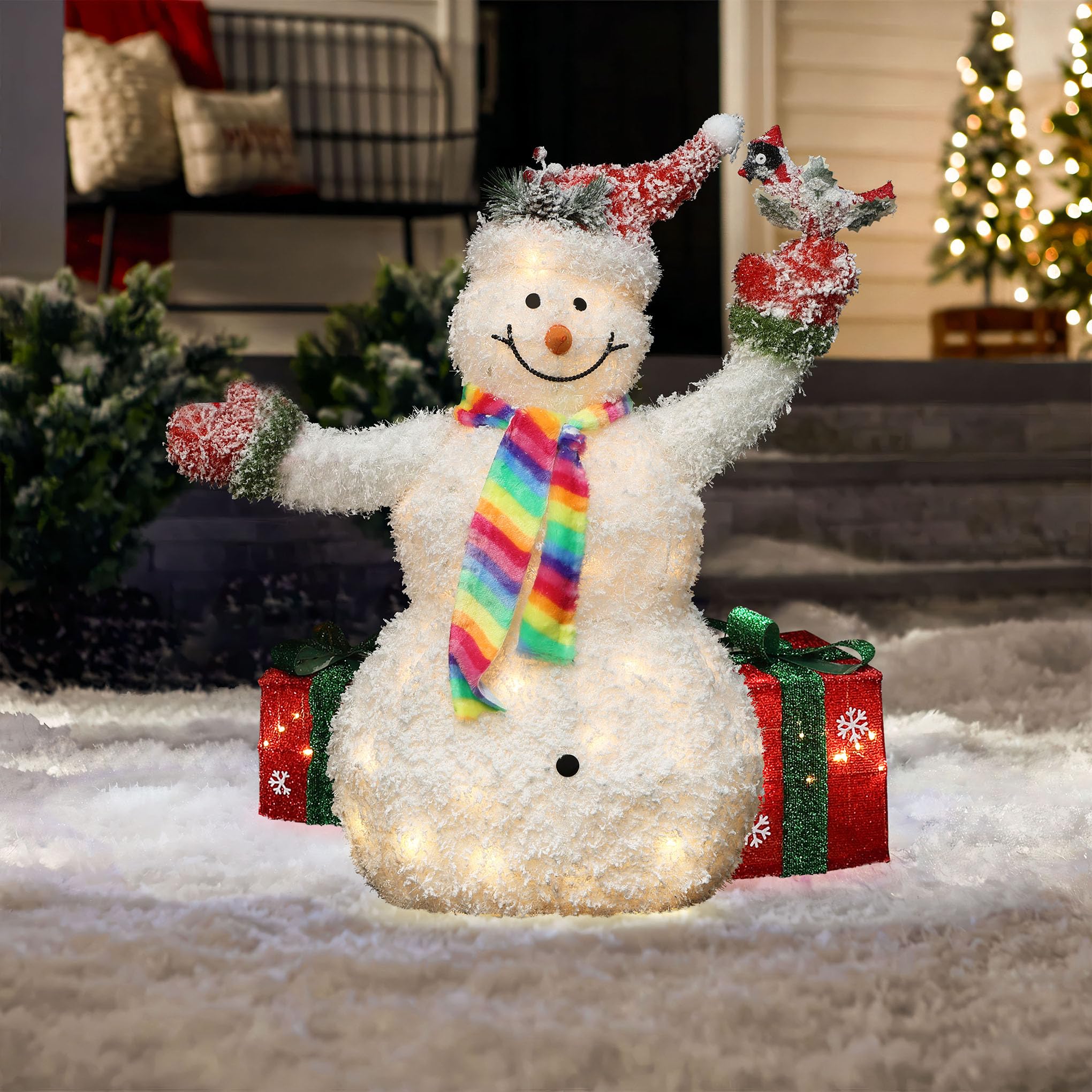 LuxenHome 3FT Lighted Snowman Outdoor Christmas Decorations, Battery Operated Frosted Snowman Christmas Decor with 40 LED Light,