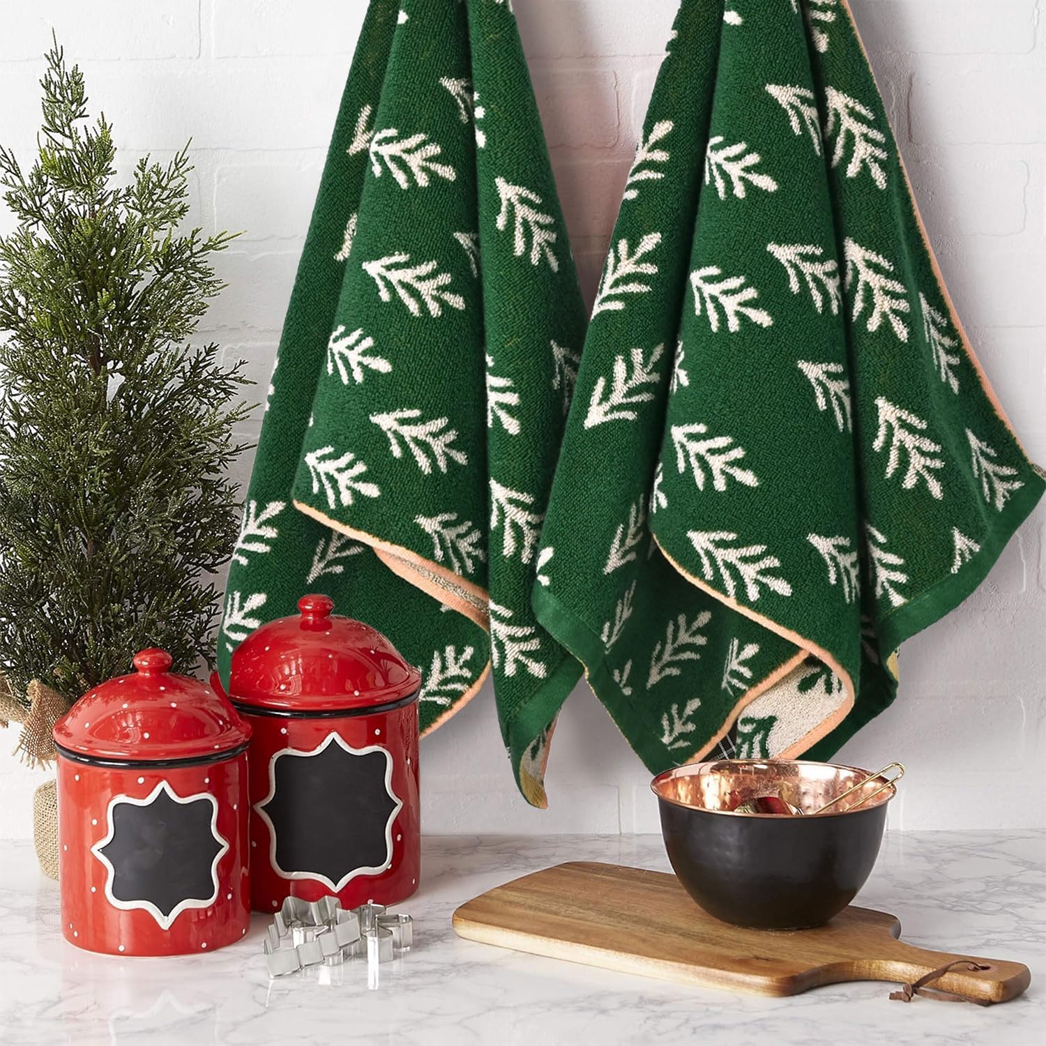 Jacquotha Green Cotton Hand Towels For Kitchen 4 Pack, Christmas Towels Bathroom Holiday Decorations Gifts With Funny Trees, Abs