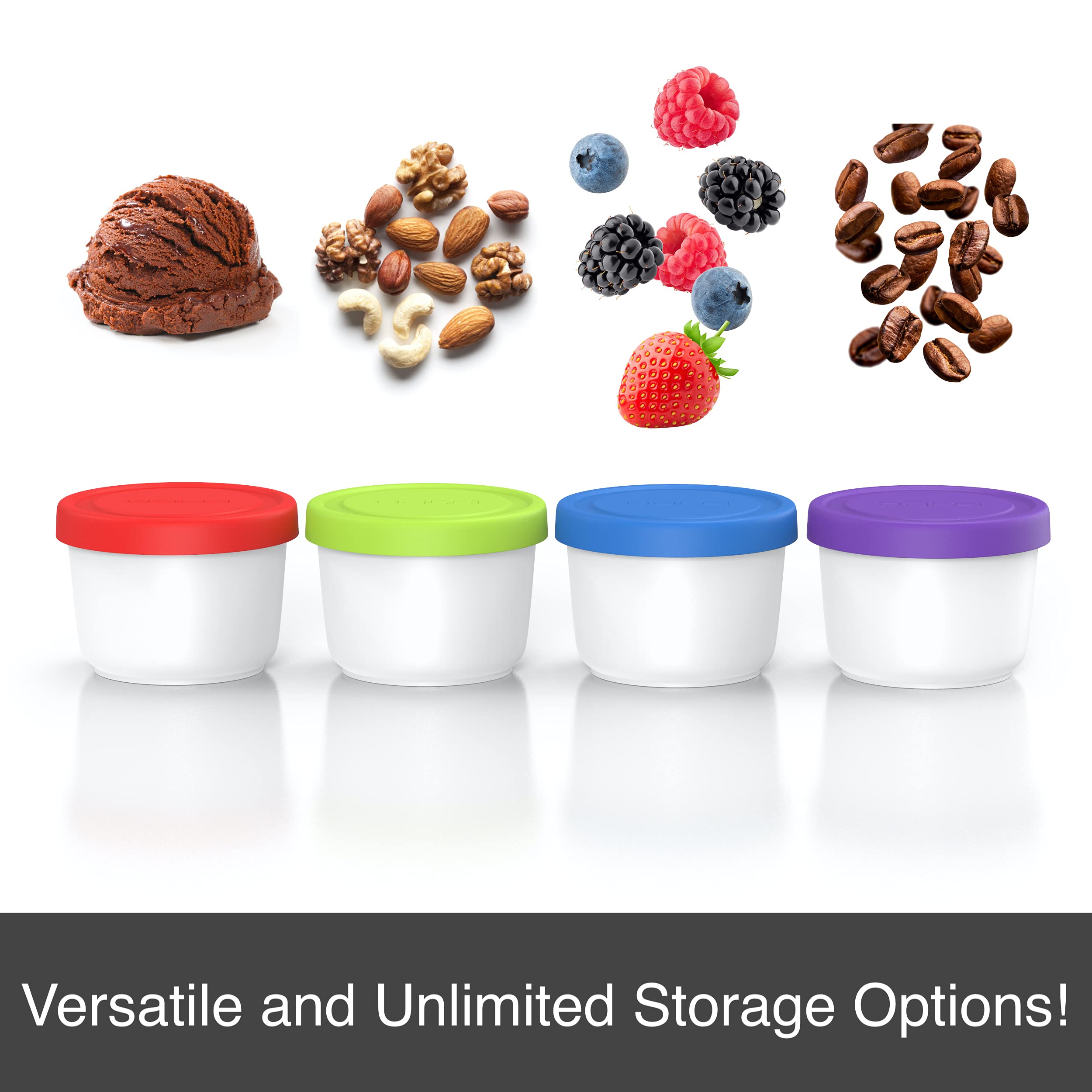 Balci - 8Oz Mini Ice Cream Containers With Silicone Lids (Set Of 4) - Freezer Food Storage Containers, Reusable, Leakproof, For