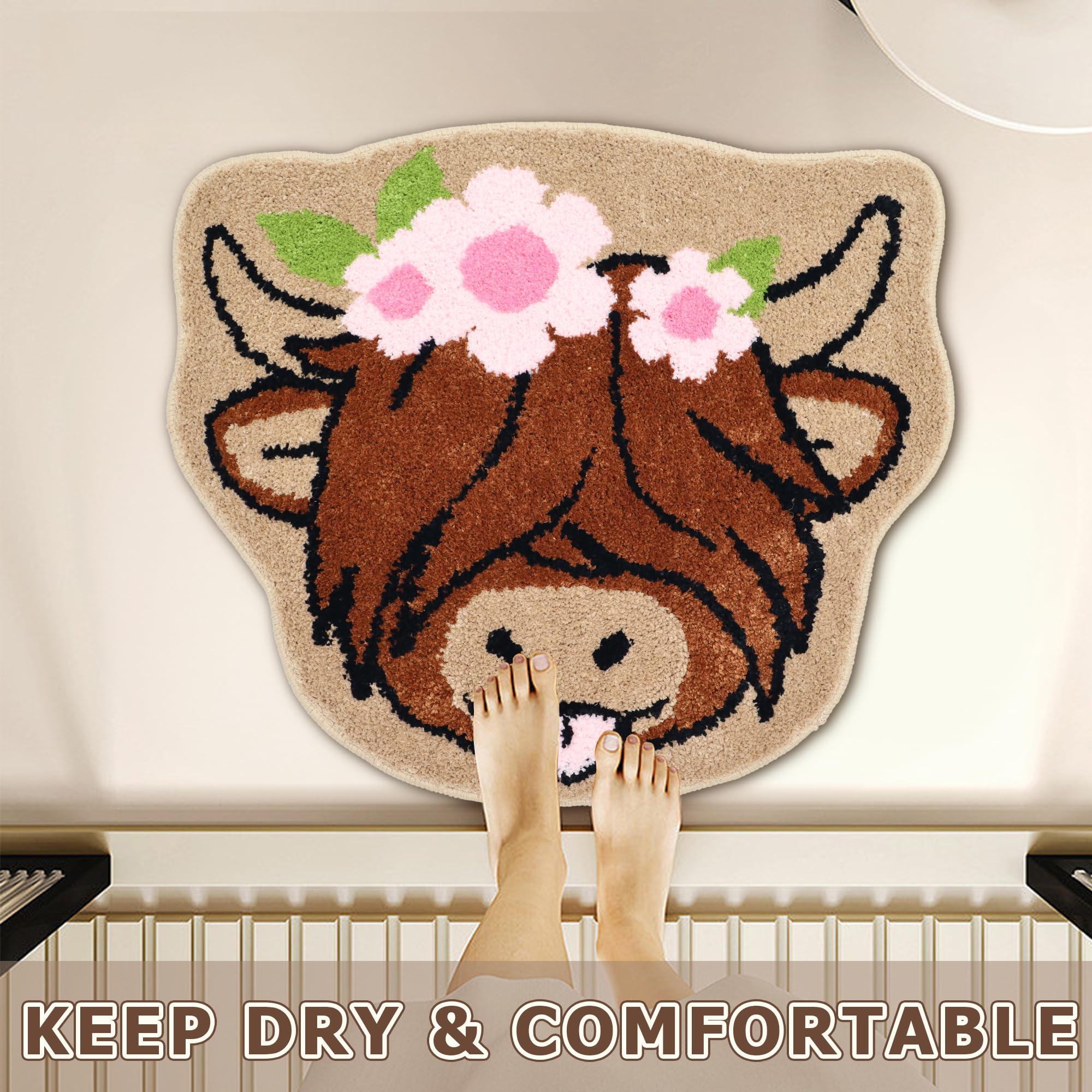 Oturgor Highland Cow Bath Mat Cow Bathroom Rug Floor Mat For Kitchen Bedroom Bathroom Decor 24''X27''