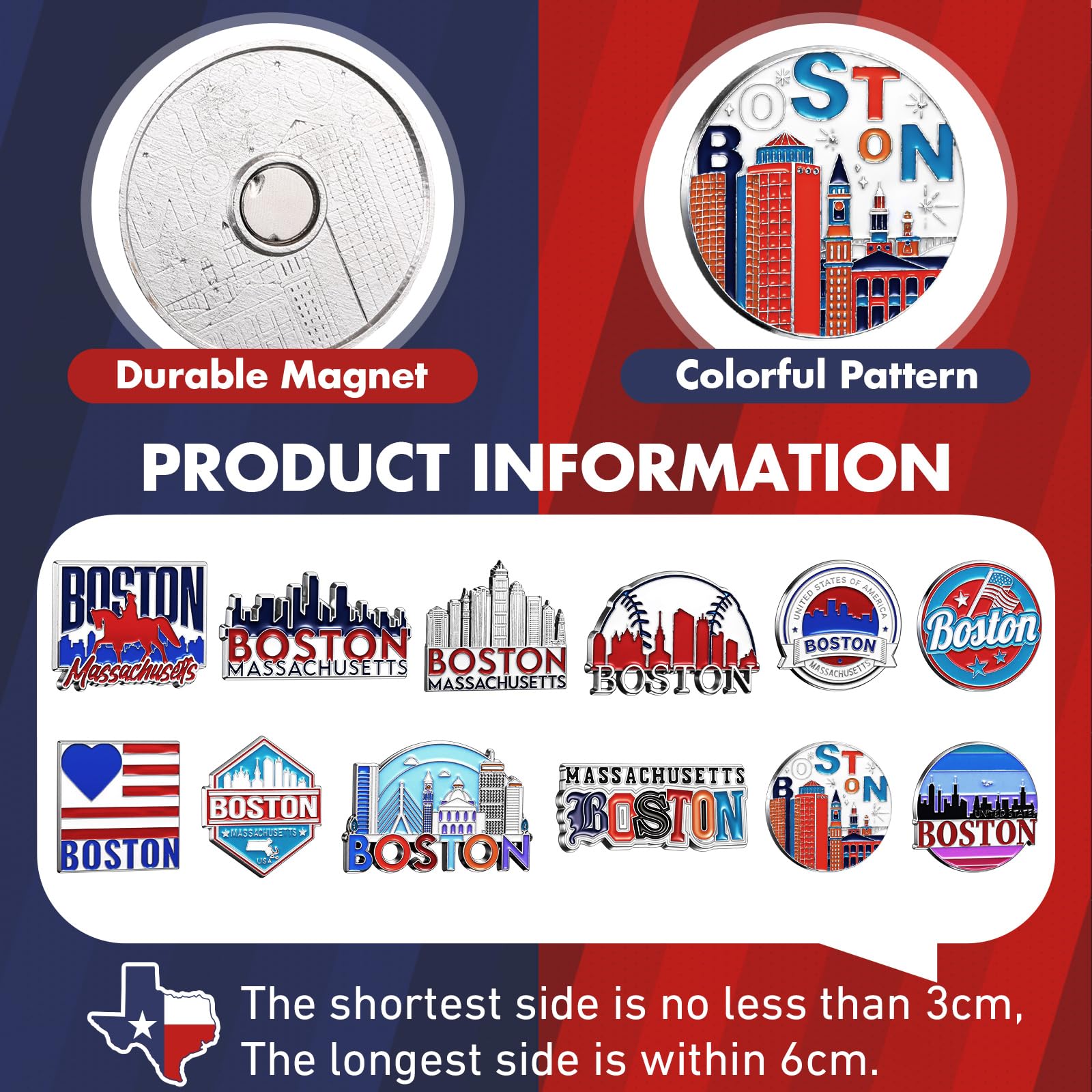 Konohan 24 Pcs Boston Magnets for Refrigerator Metal USA Fridge Magnet Magnetic Boston Souvenirs Gifts USA State Magnetic Refrig