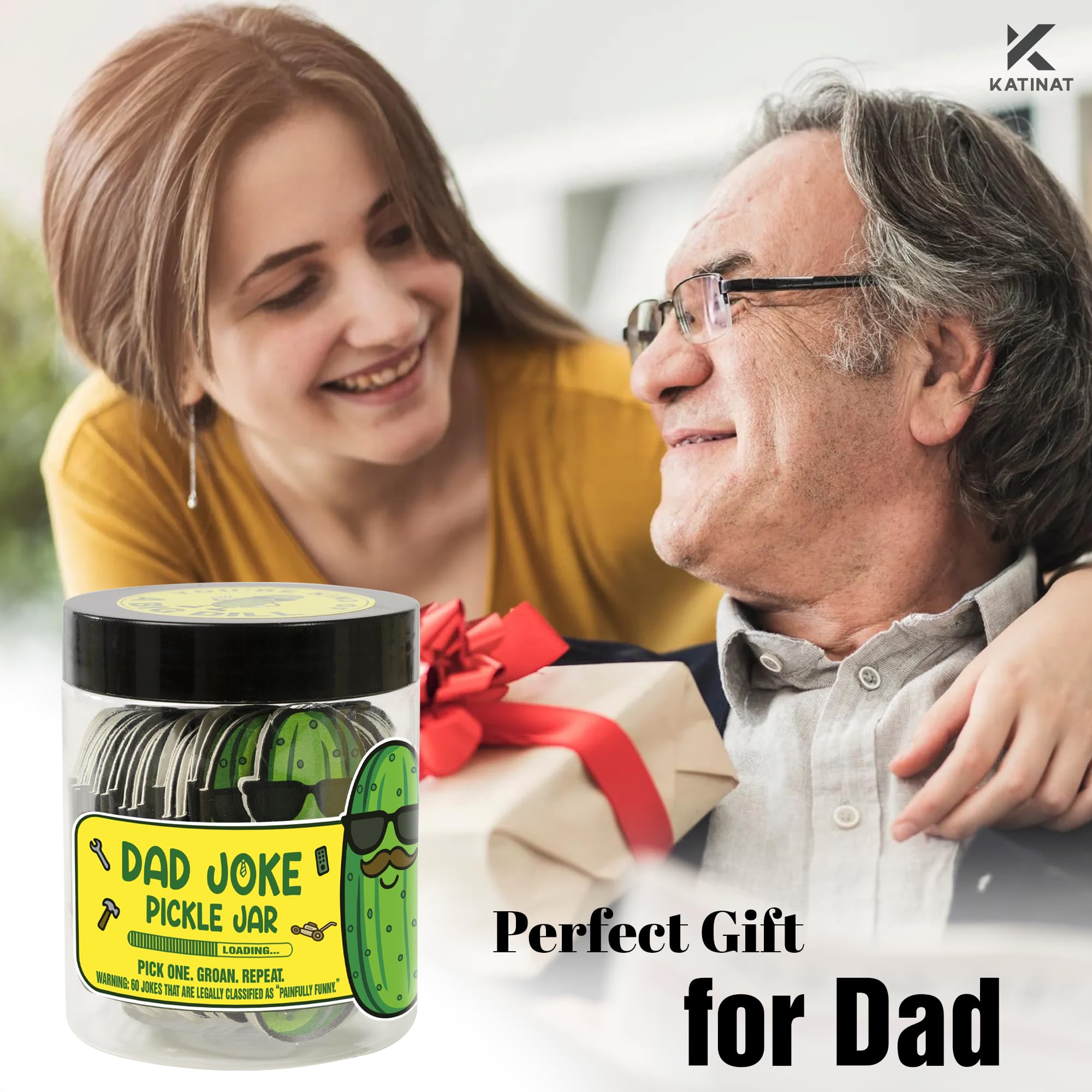 Pickle Dad Joke Jar - 60 Funny Dad Jokes Cards, Father Christmas Gifts, White Elephant Gifts for Adults, Funny Birthday Gift for